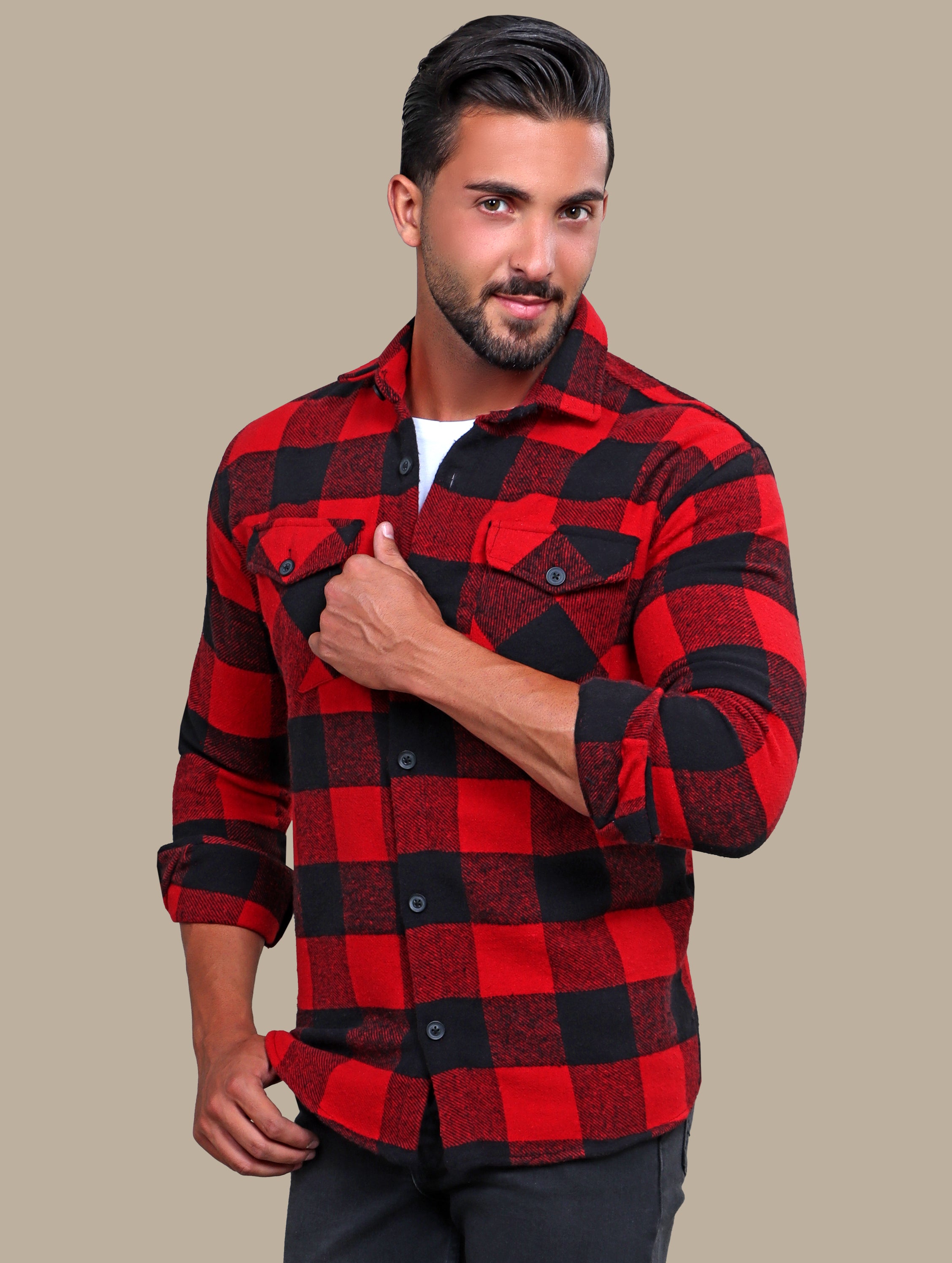 Overshirt Checked Flap Pocket | Red