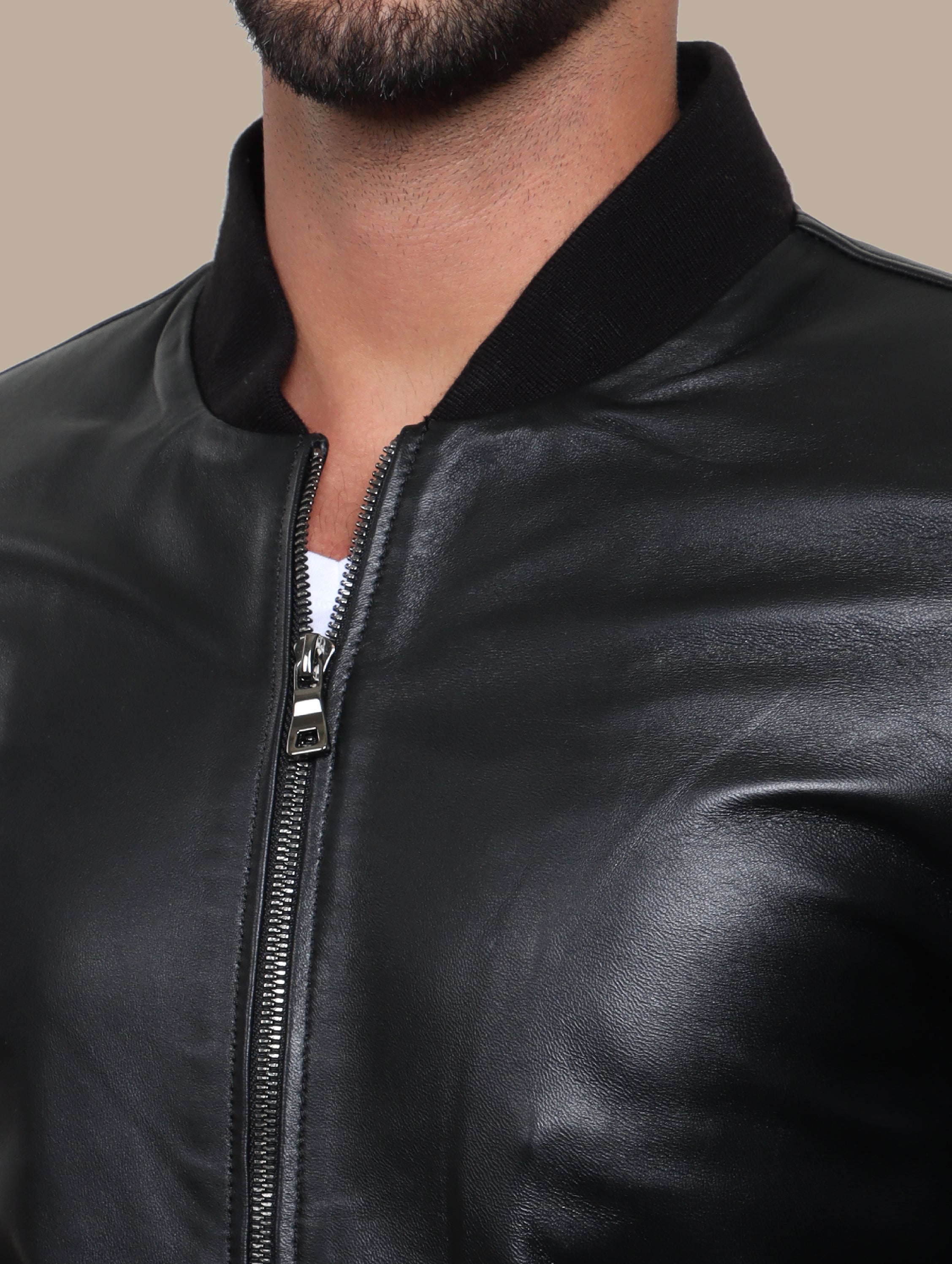 Jacket Real Leather Basic Col Mao | Black