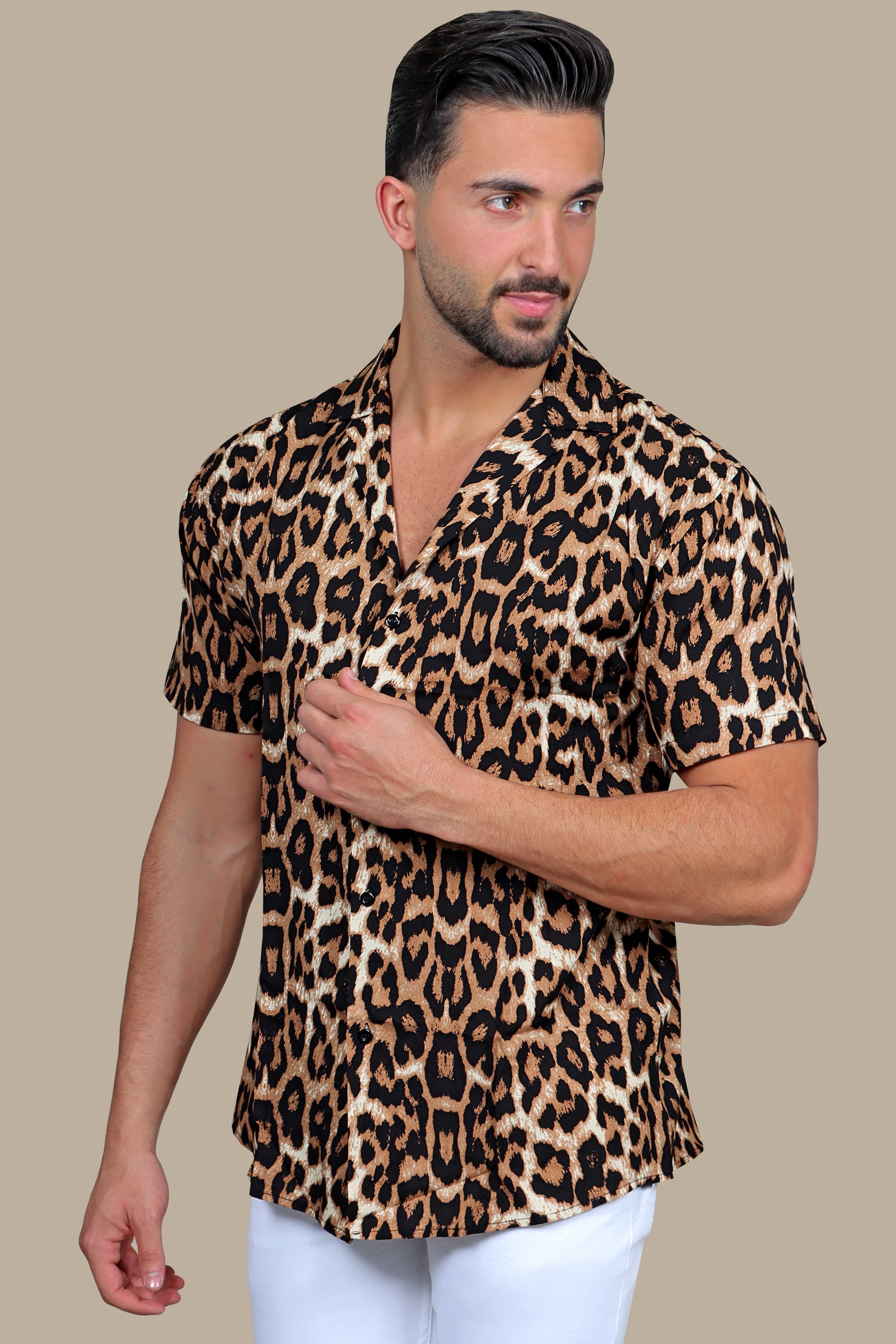 Black Leopard Print Hawaiian Shirt