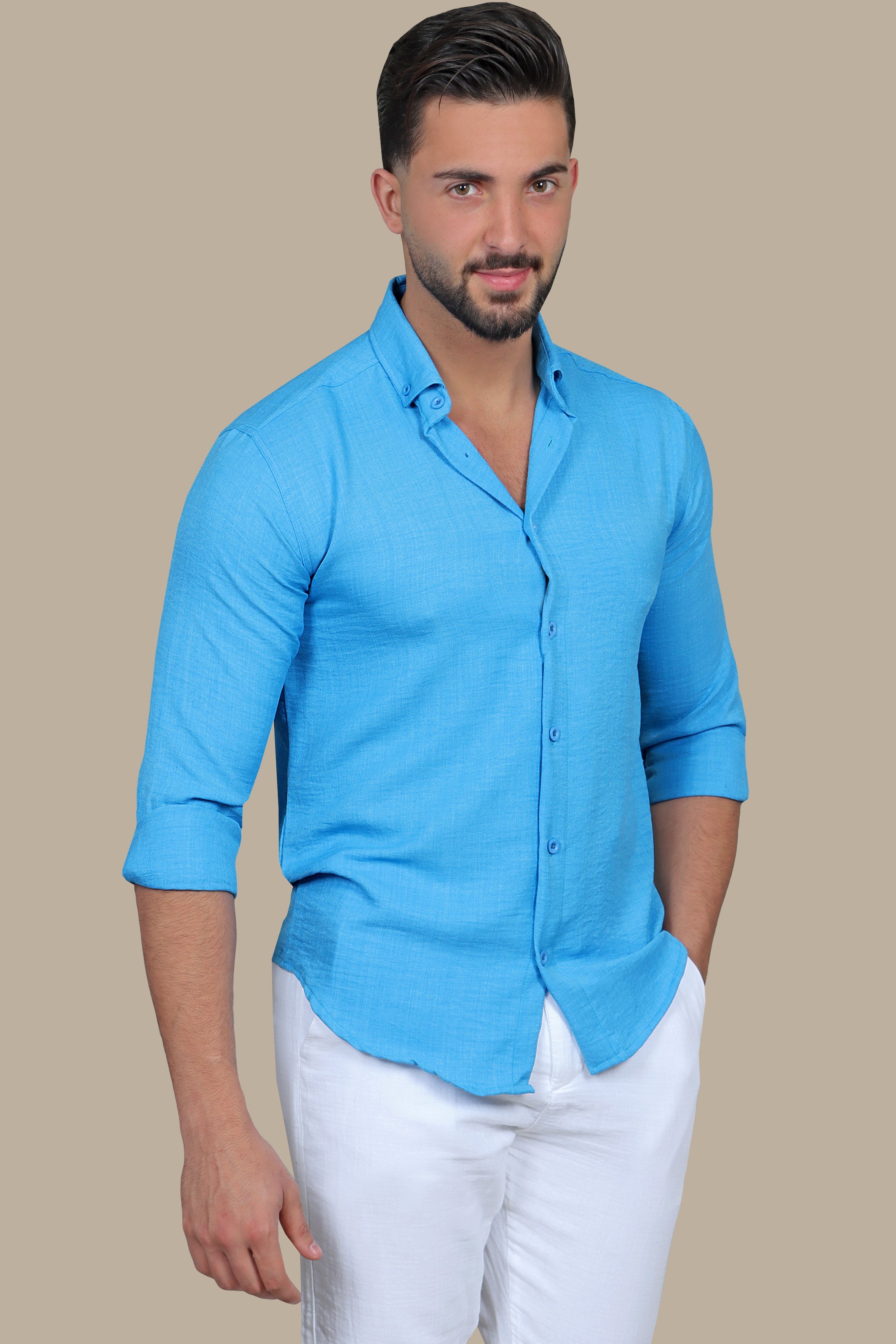 Classic Blue Linen Shirt: Long & Short Sleeve Options