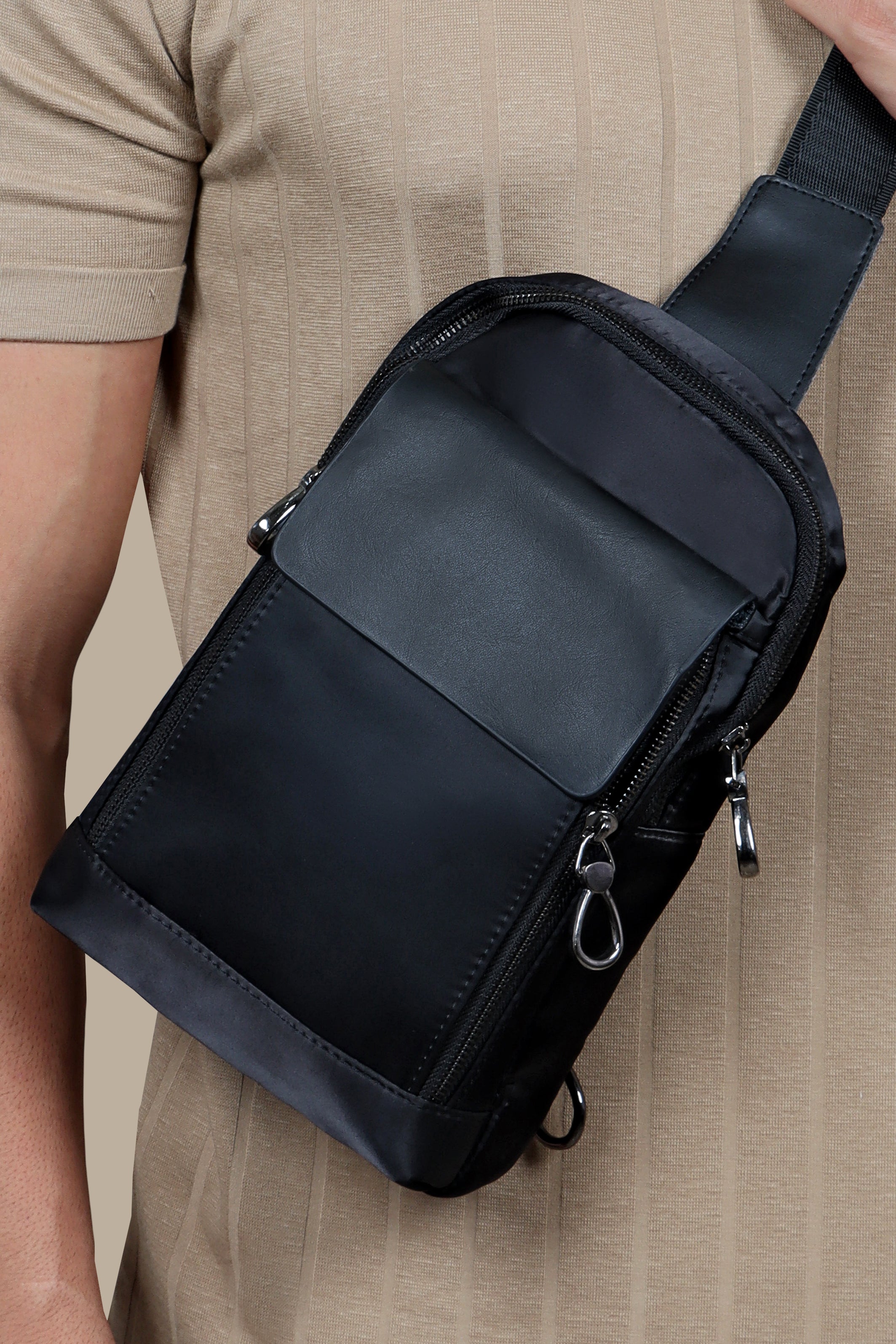 Urban Luxe: Half Leather Black Cross Bag