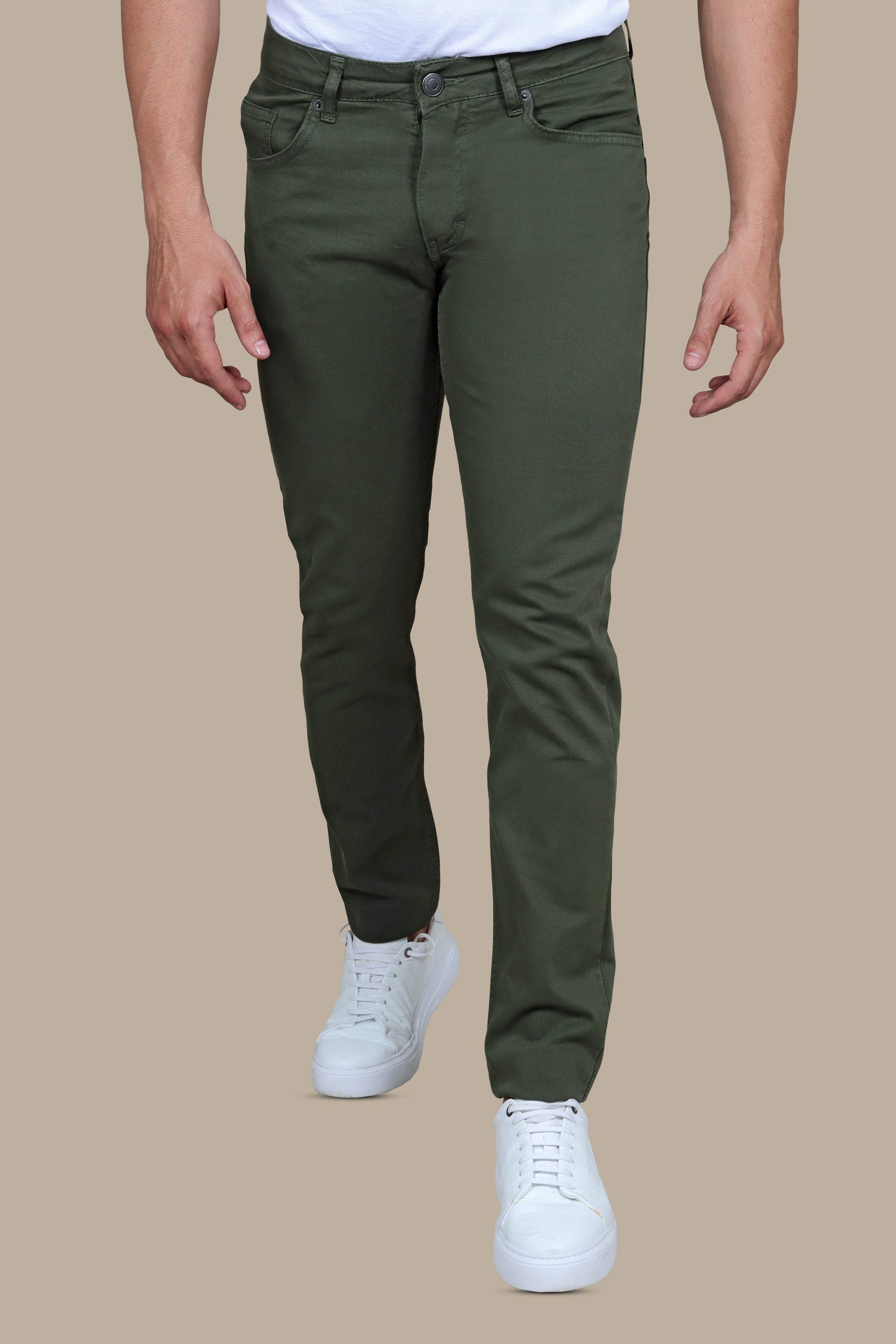 Emerald Elegance: 5-Pocket Oxford Pants in Rich Green Hues