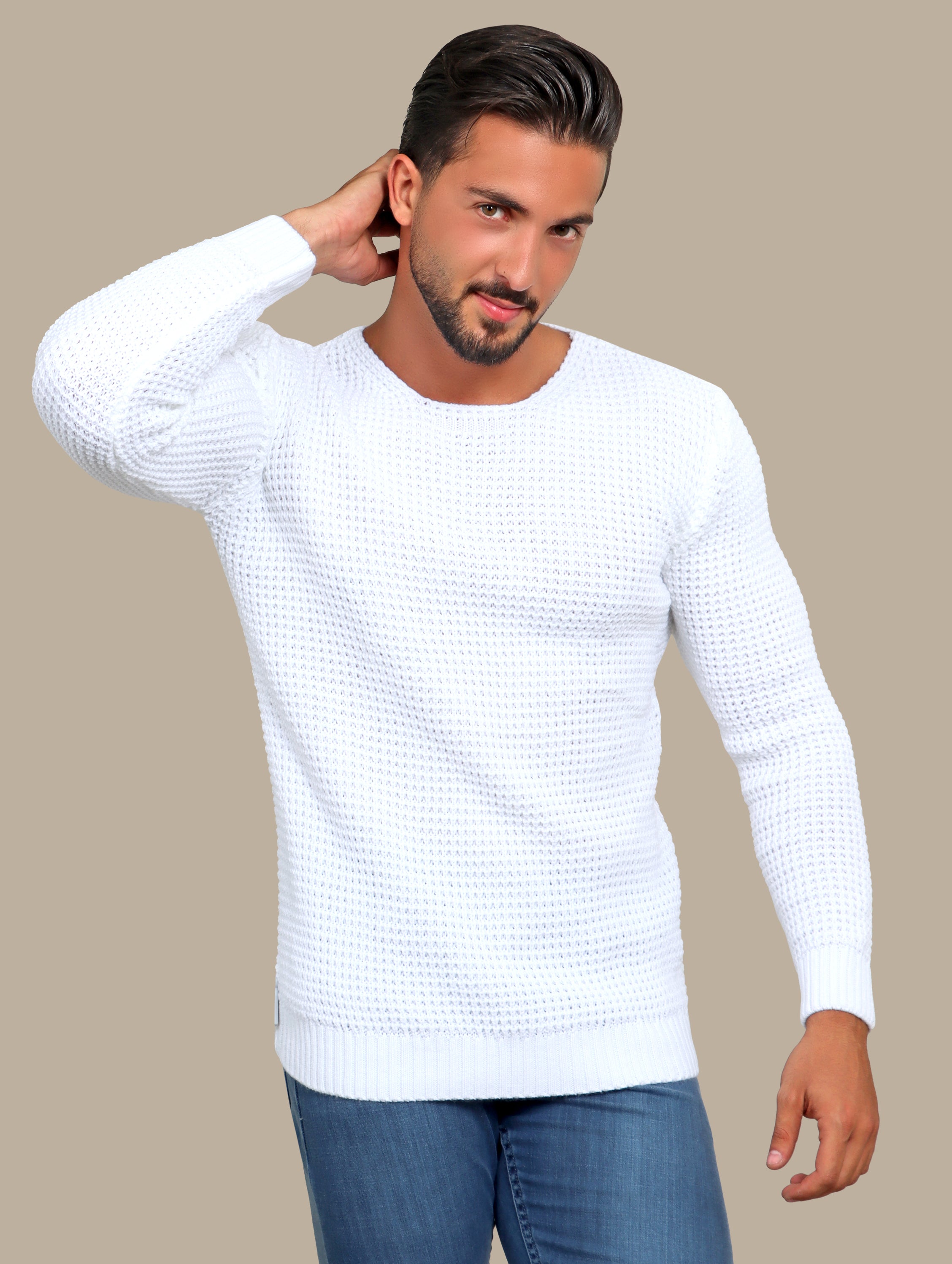 Sweater Knitted Open Neck | White