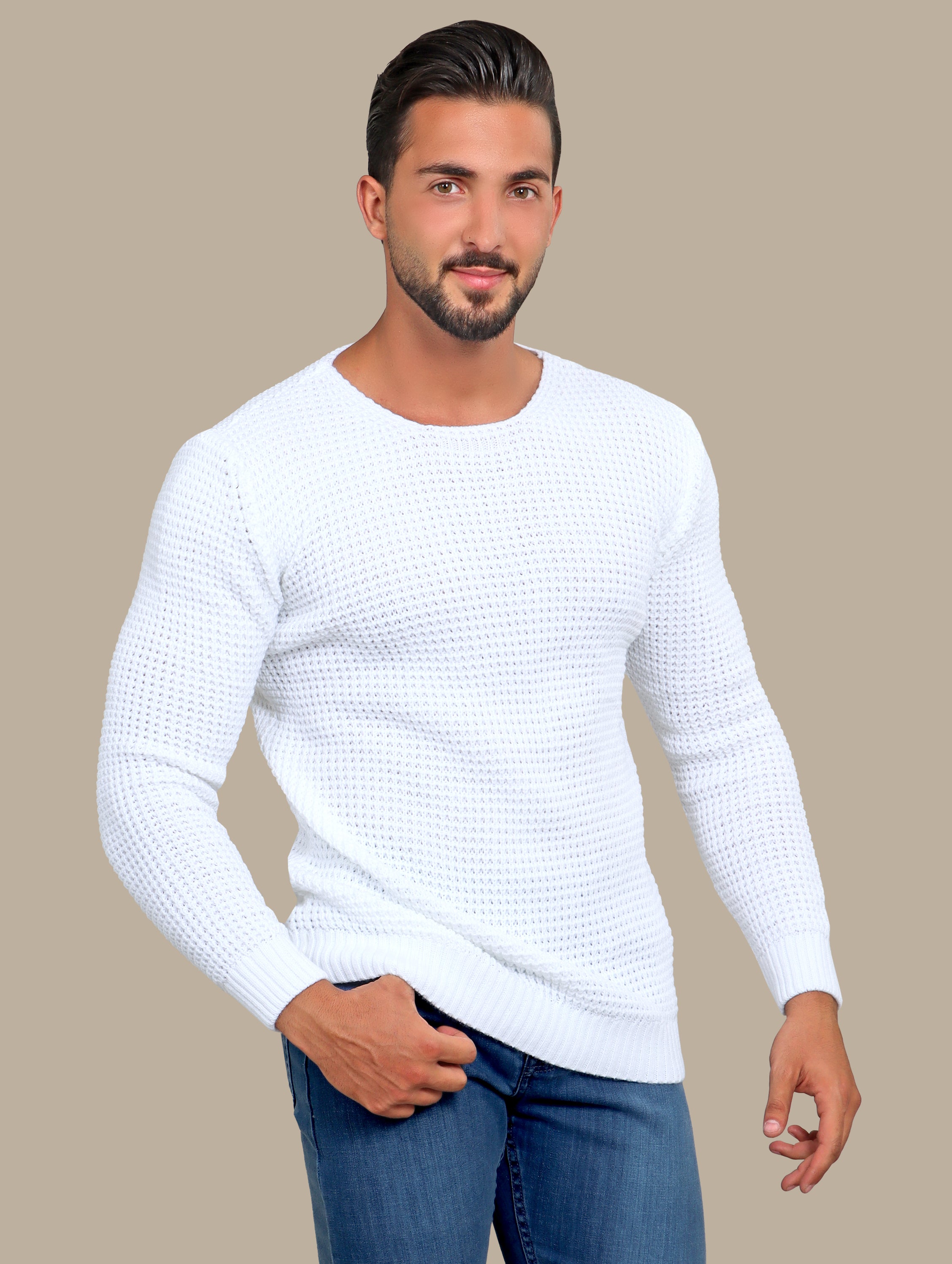Sweater Knitted Open Neck | White