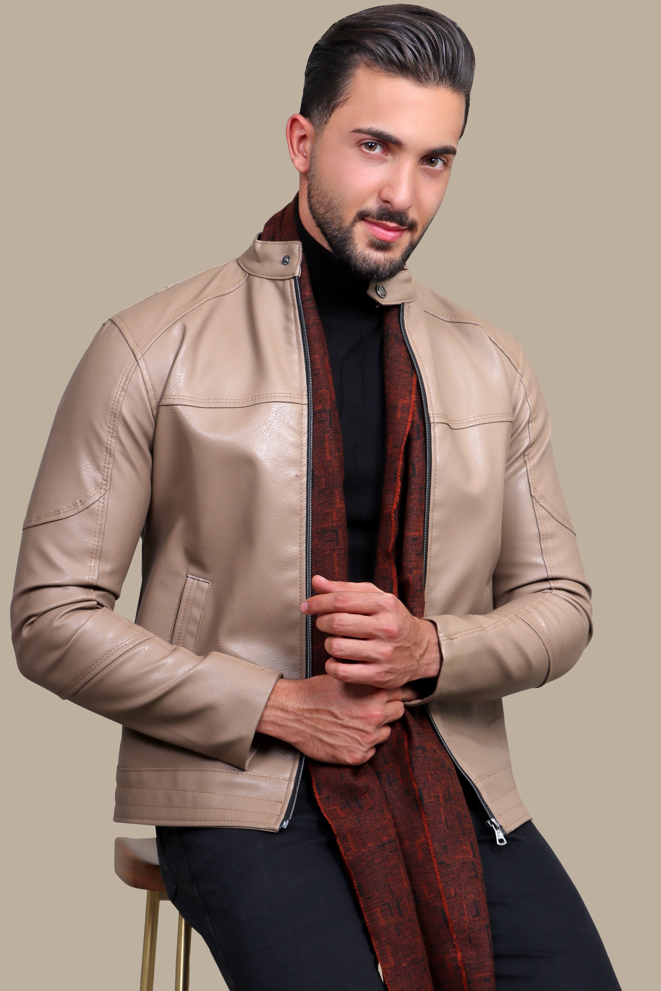 Jacket Faux Leather Basic Col Mao | Beige