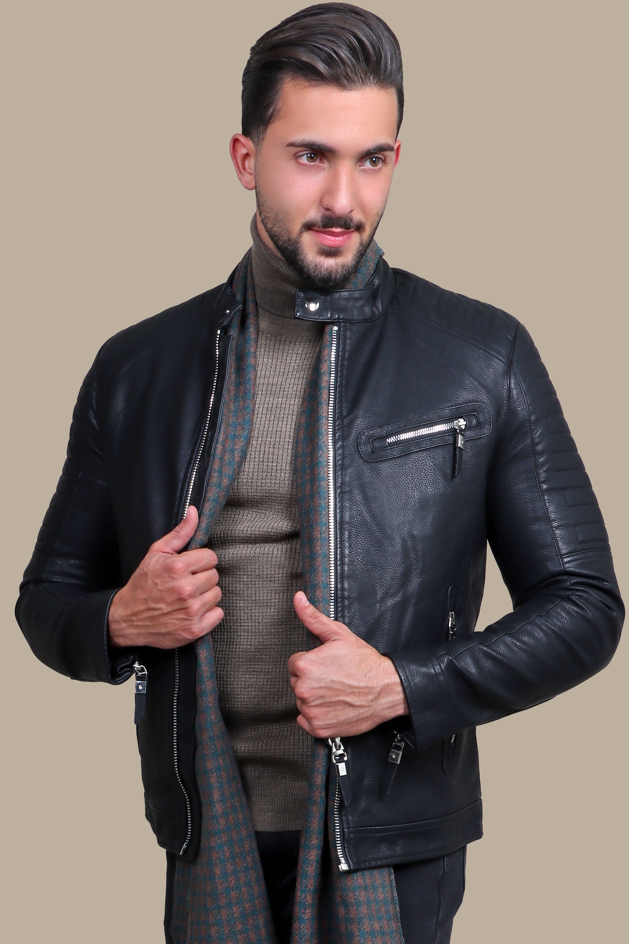 Colmao 4-Zipper Leather Jacket: Bold Sophistication in Classic Black