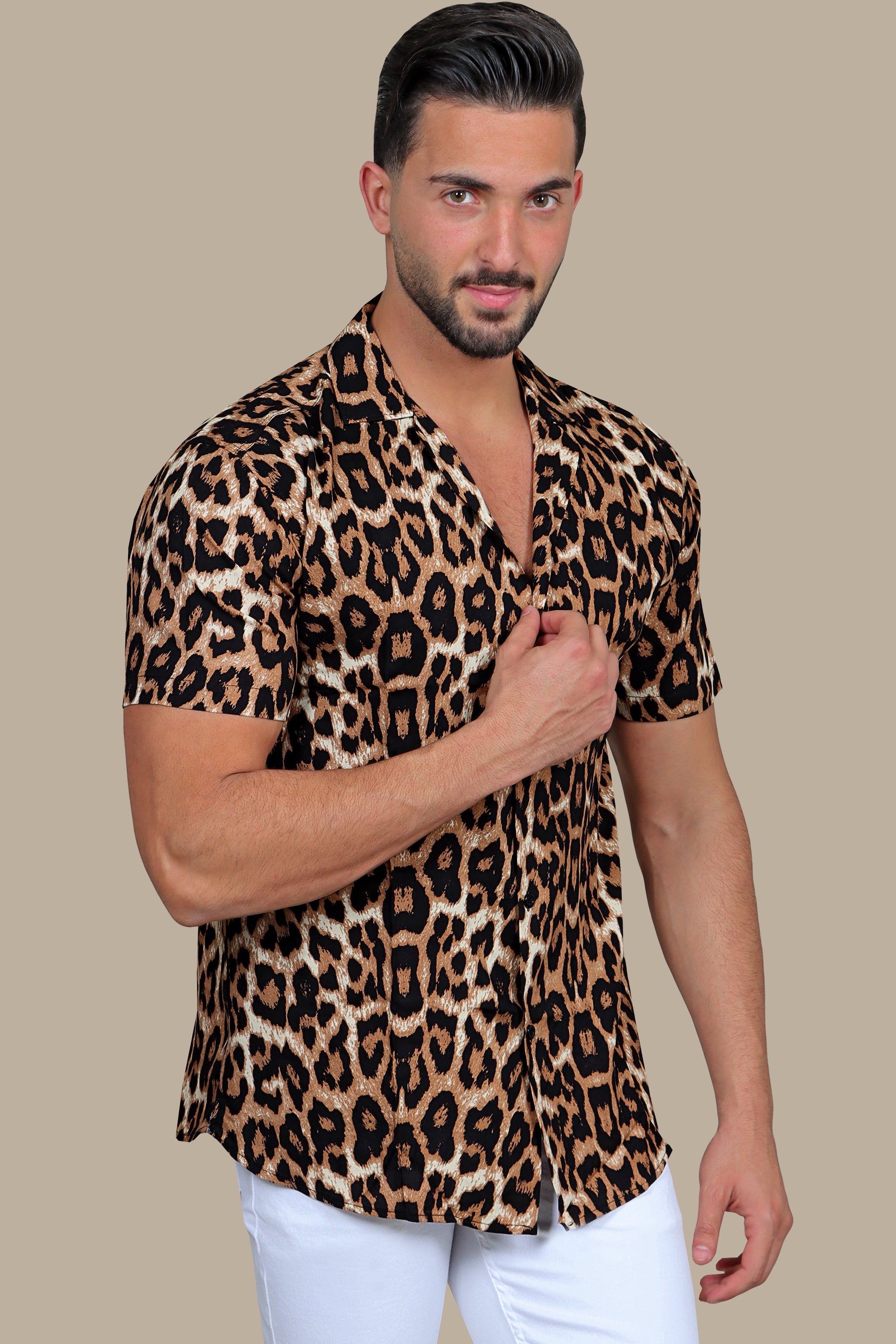Black Leopard Print Hawaiian Shirt