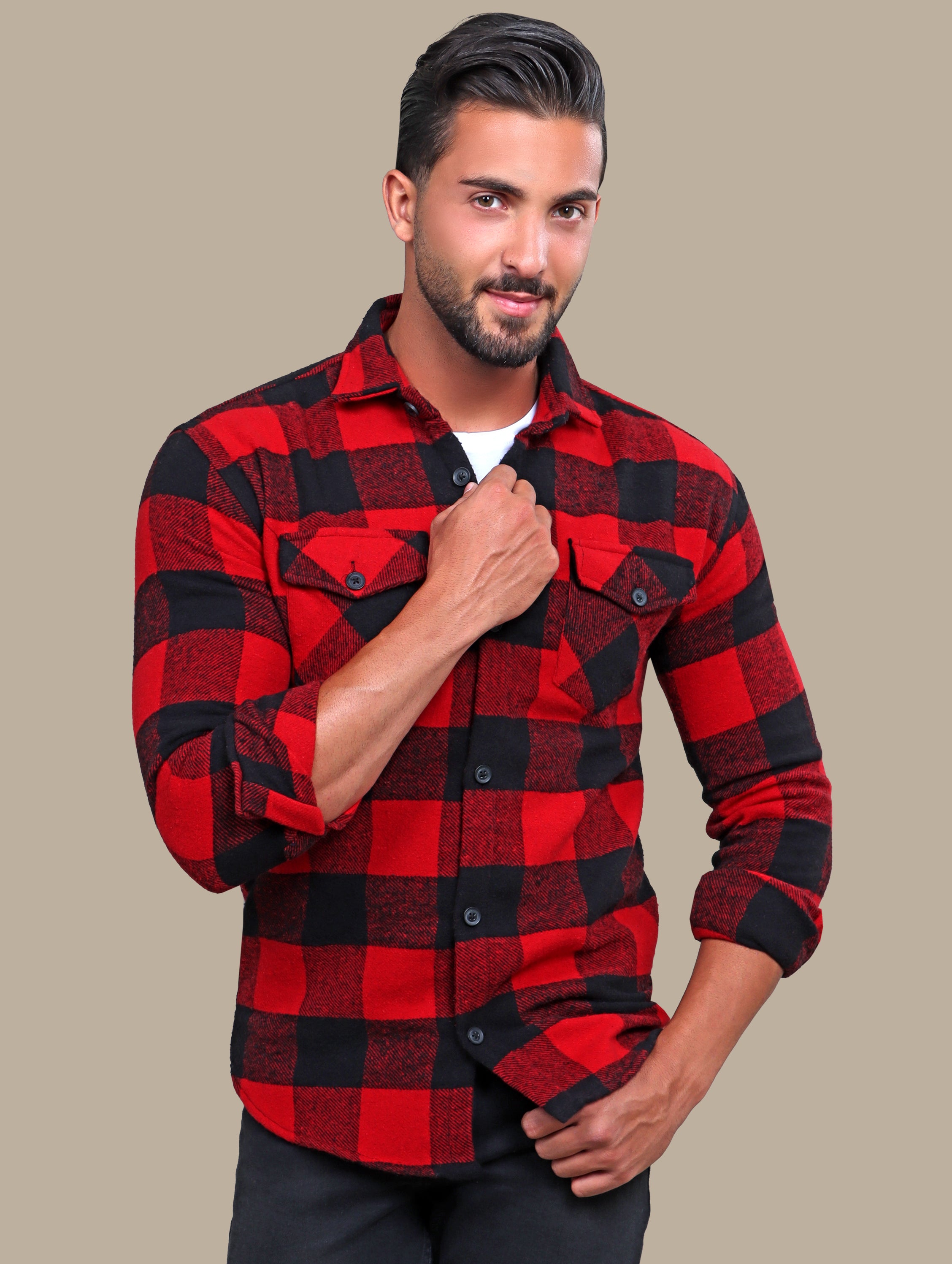 Overshirt Checked Flap Pocket | Red