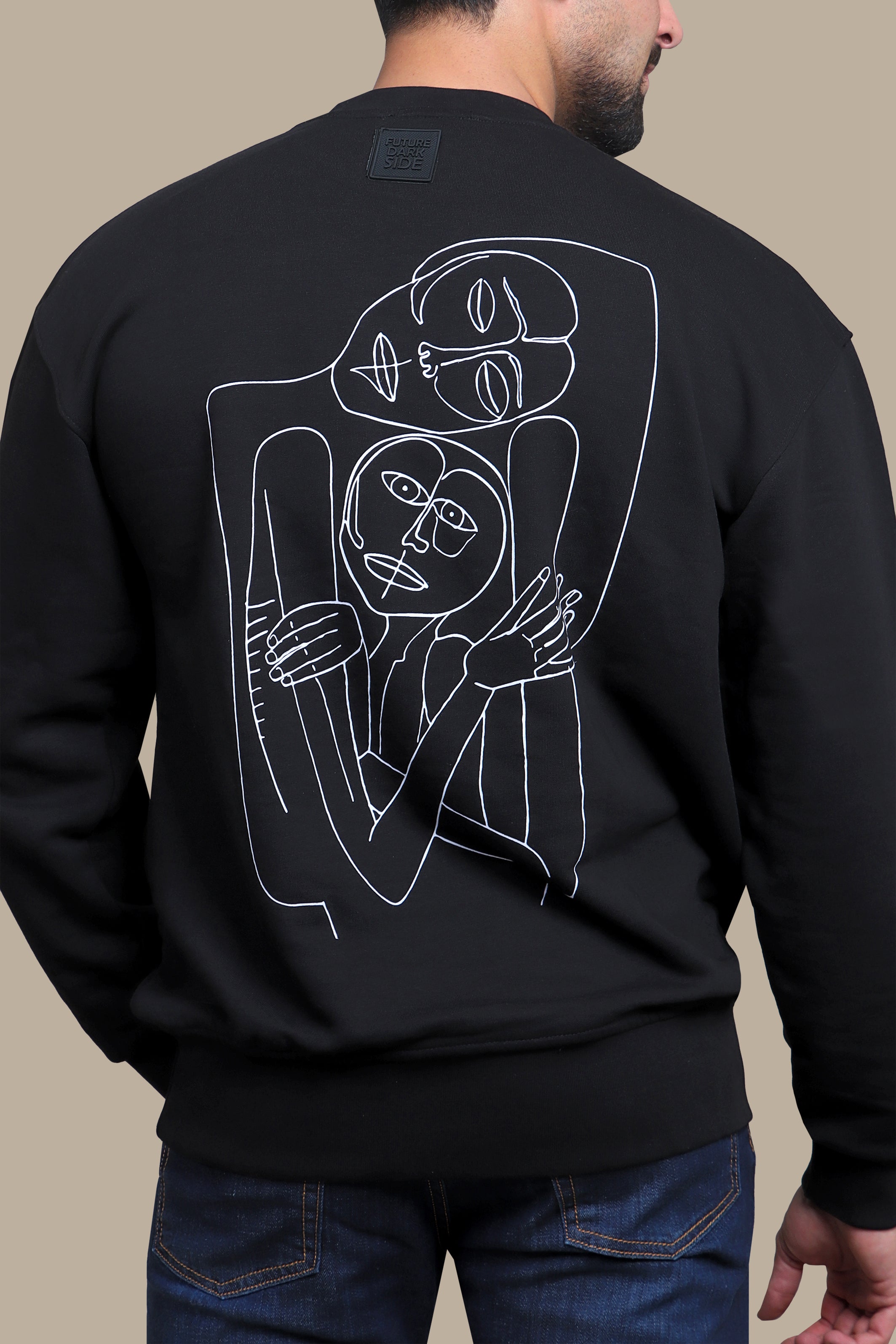 Expressive Edge: Black Sweatshirt with Back Face Print