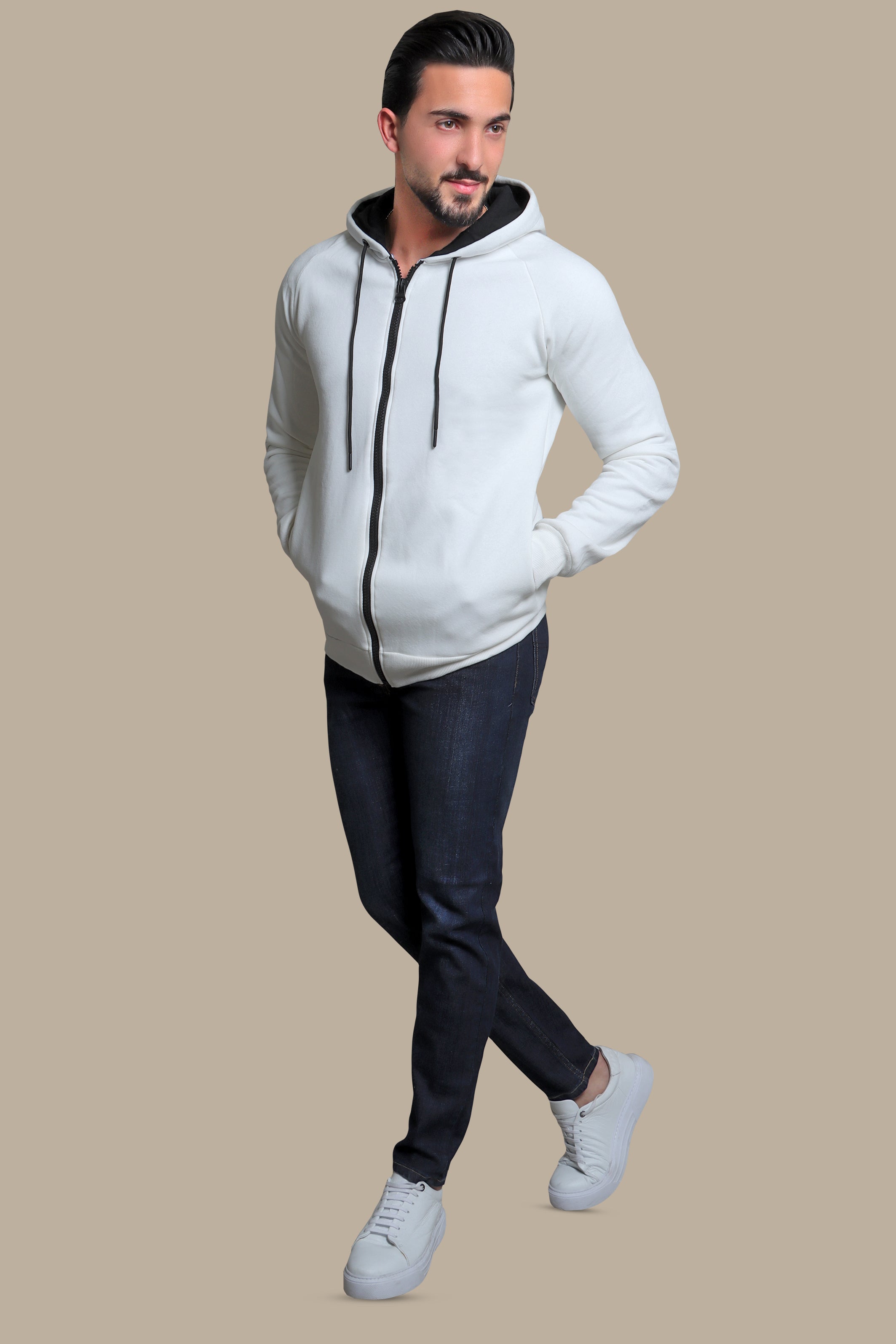 Pure Comfort: White Hooded Fleece Sweatshirt