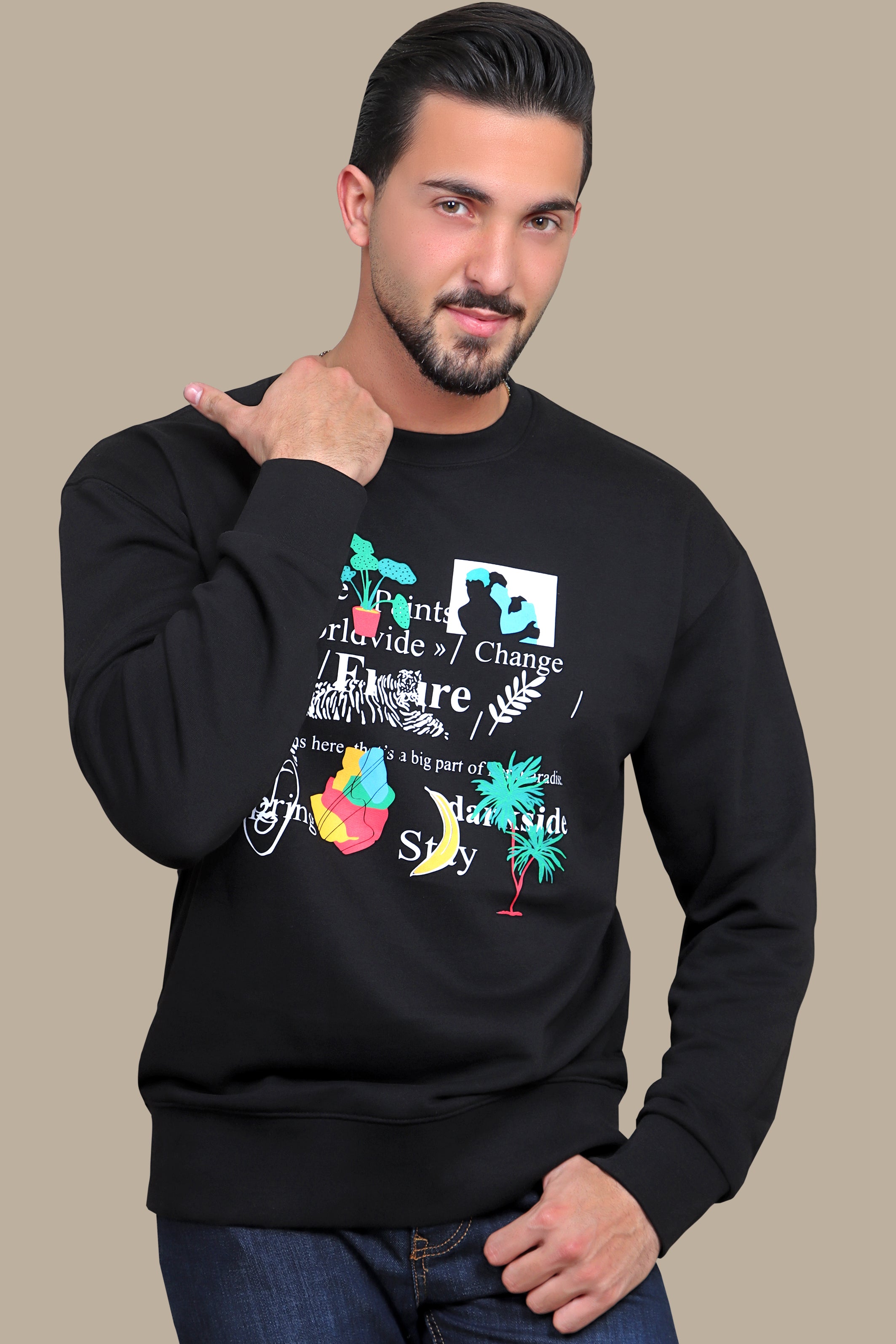 Inscribed Elegance: Black Sweatshirt with Printed Letters