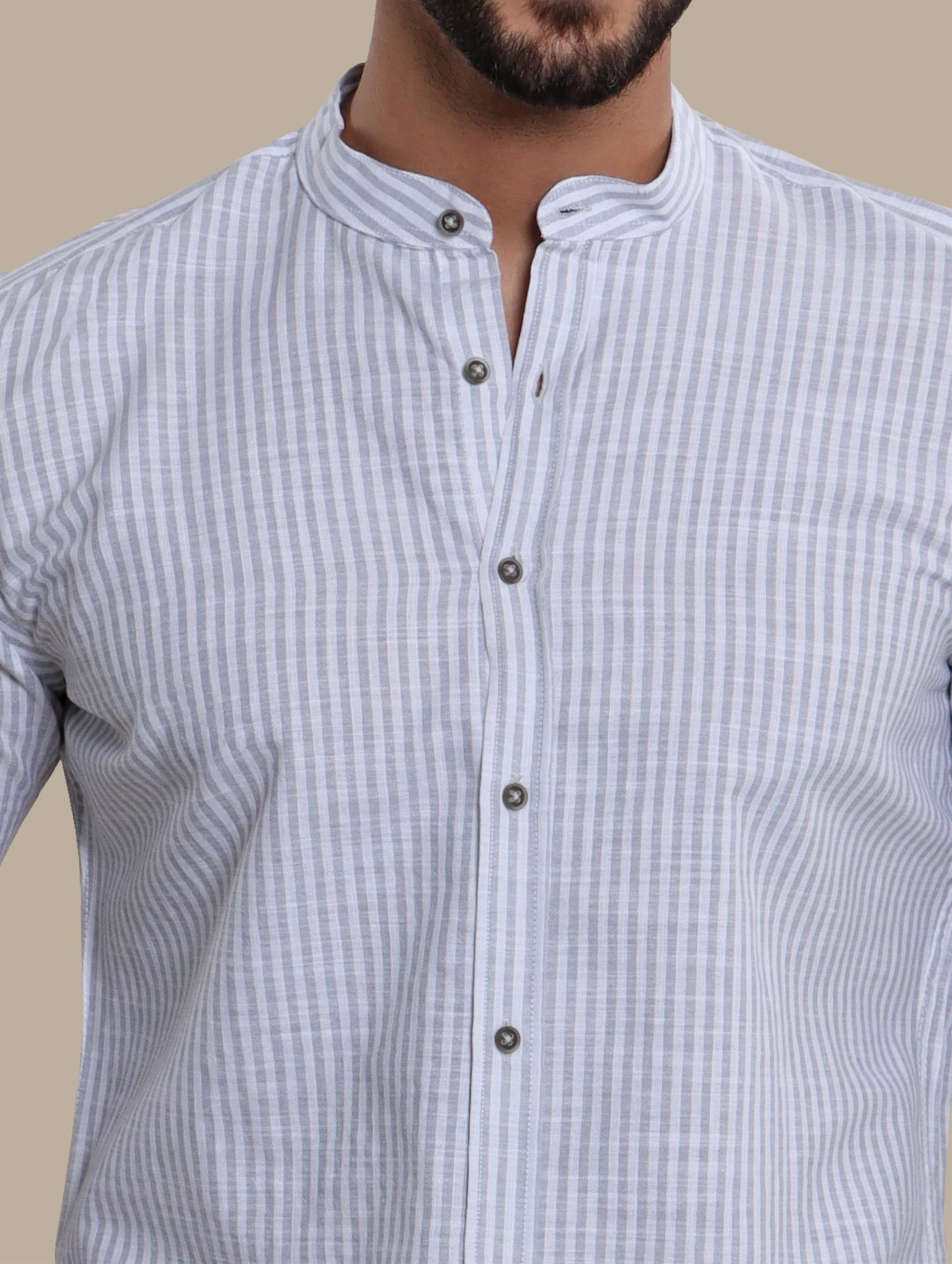 Shirt Linen Col Mao Striped | Light Gray