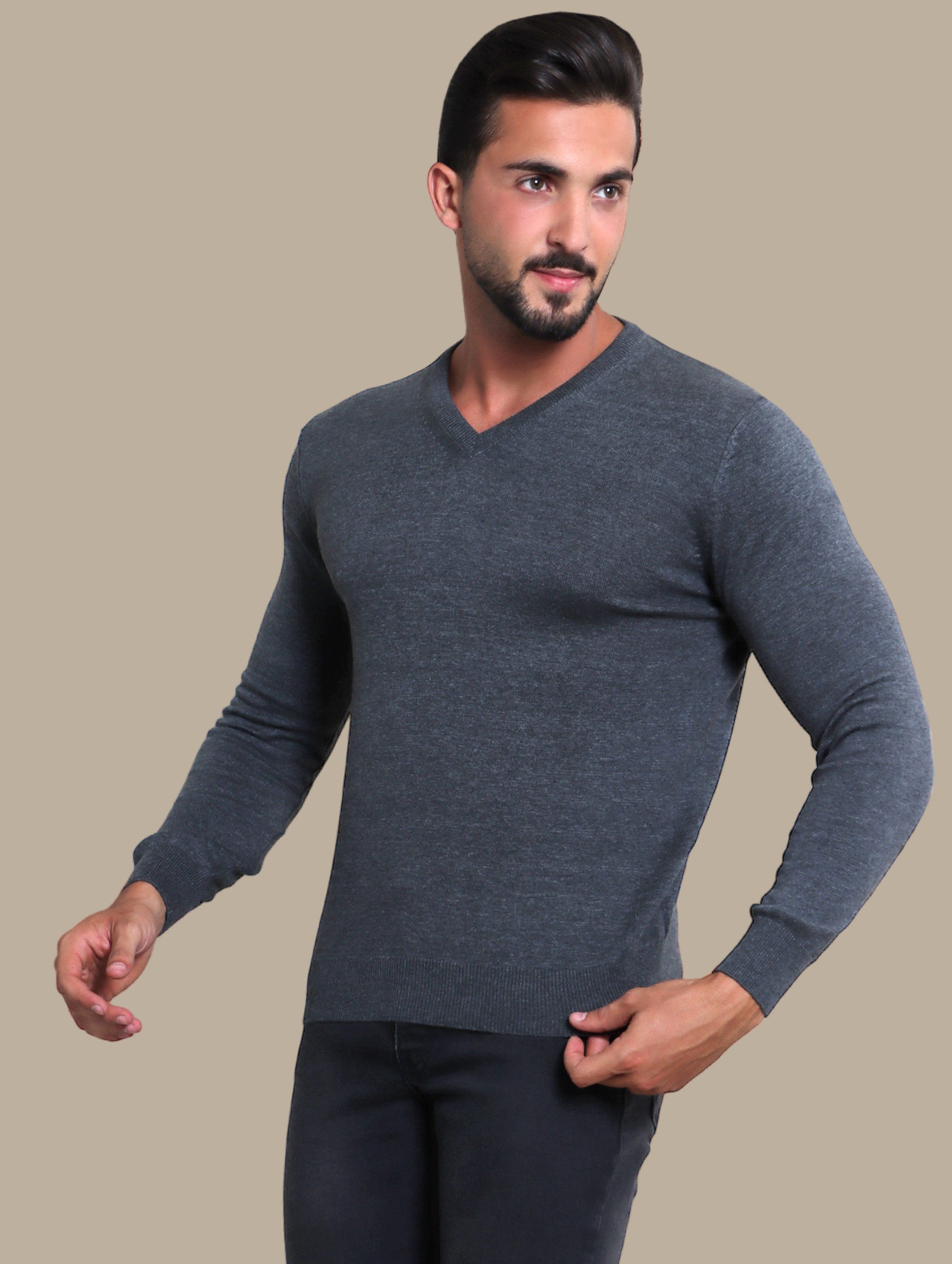 Sweater V-Neck Basic | Dark Grey