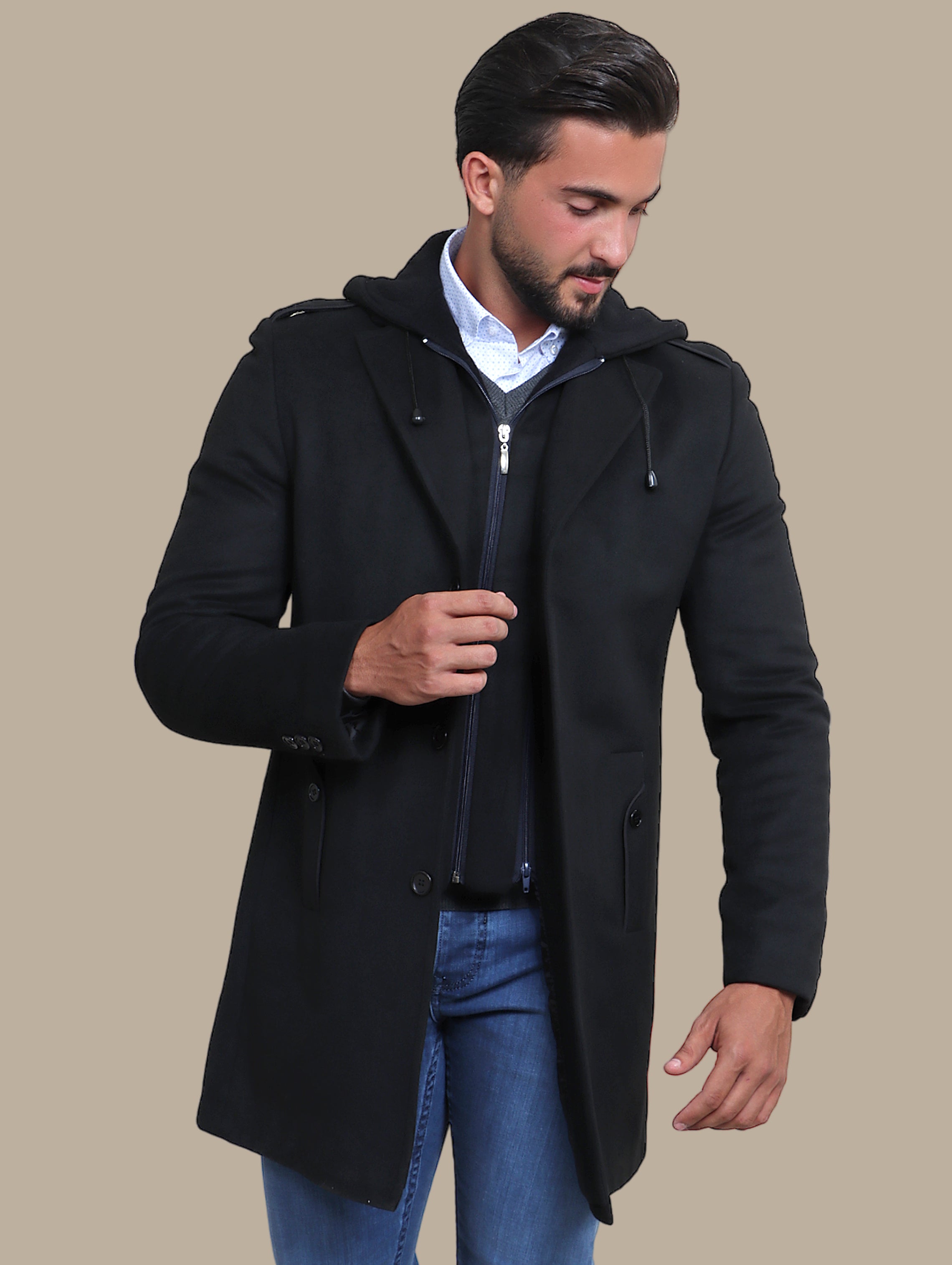 Coat Hooded Military | Black