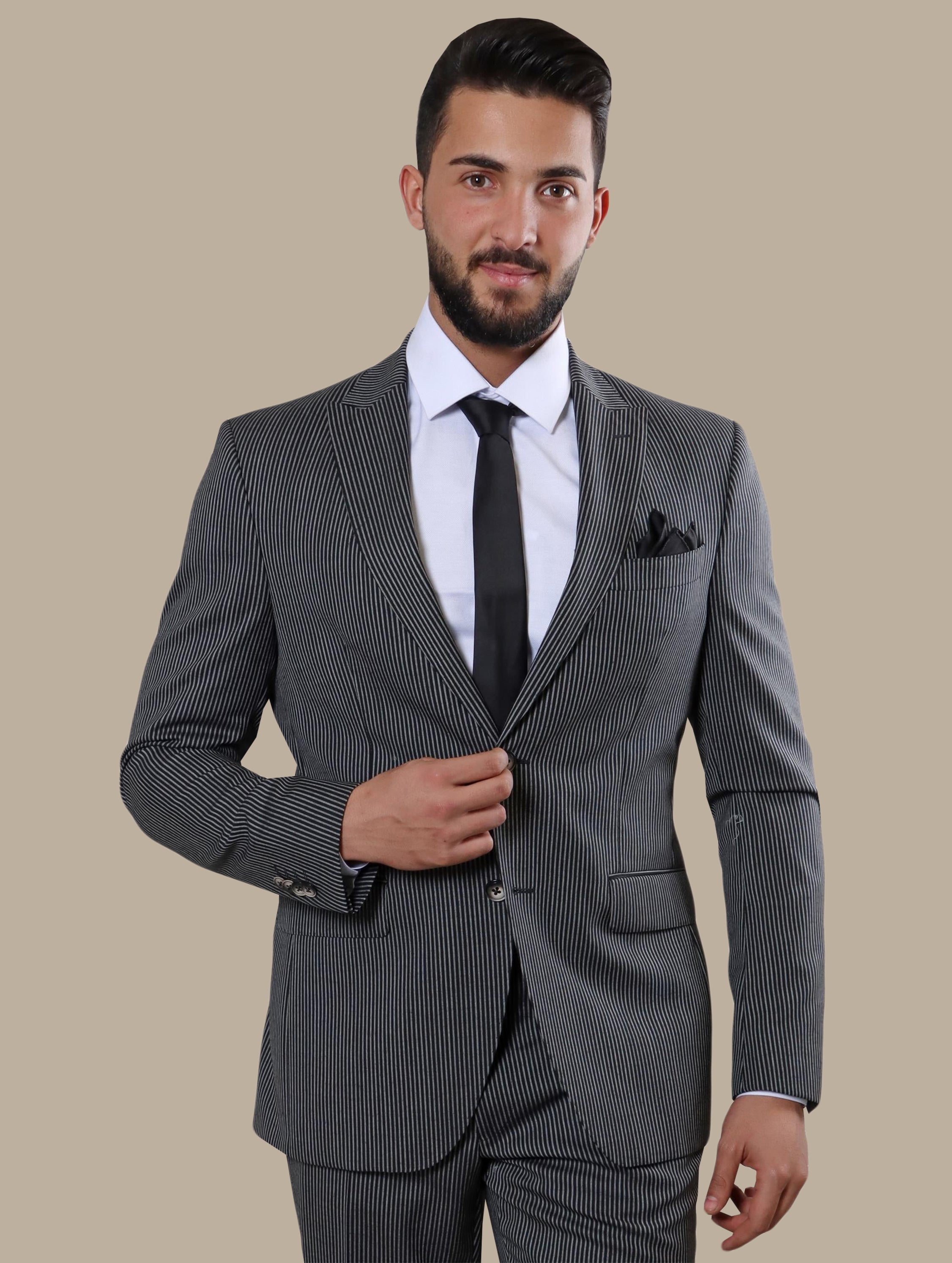 Suit Wool Stripe | Silver, Black