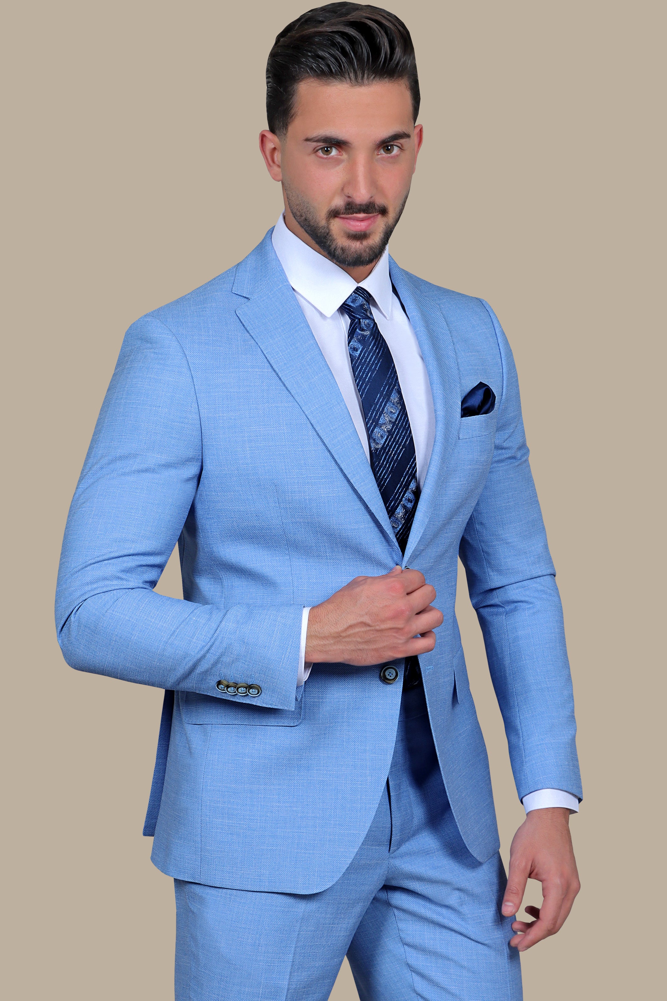 Serene Sophistication: Light Blue Filafil Notch Suit