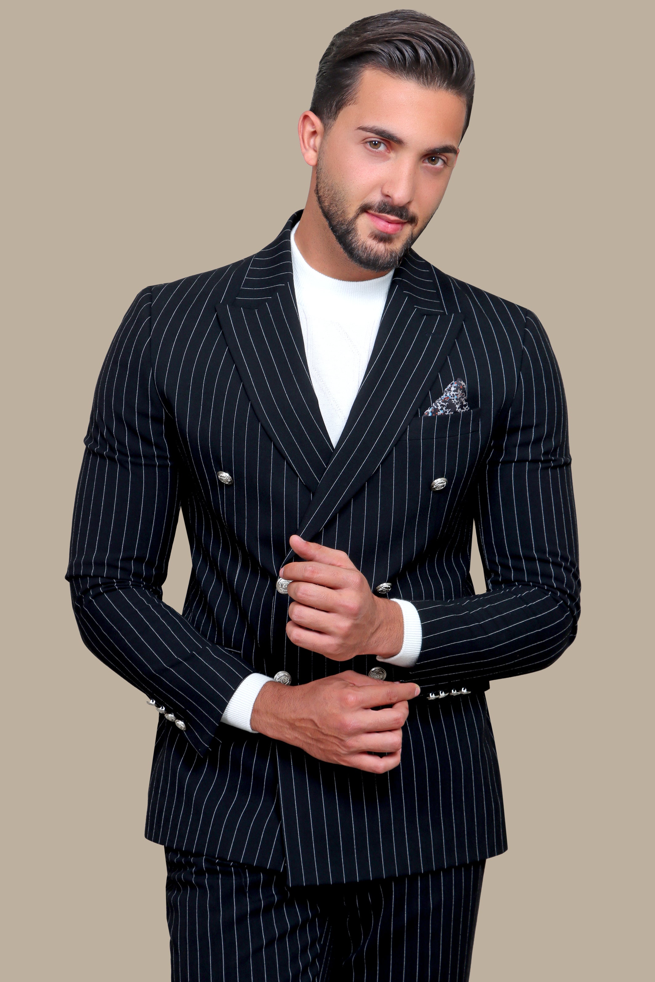Suit Double Breasted Stripes | Black