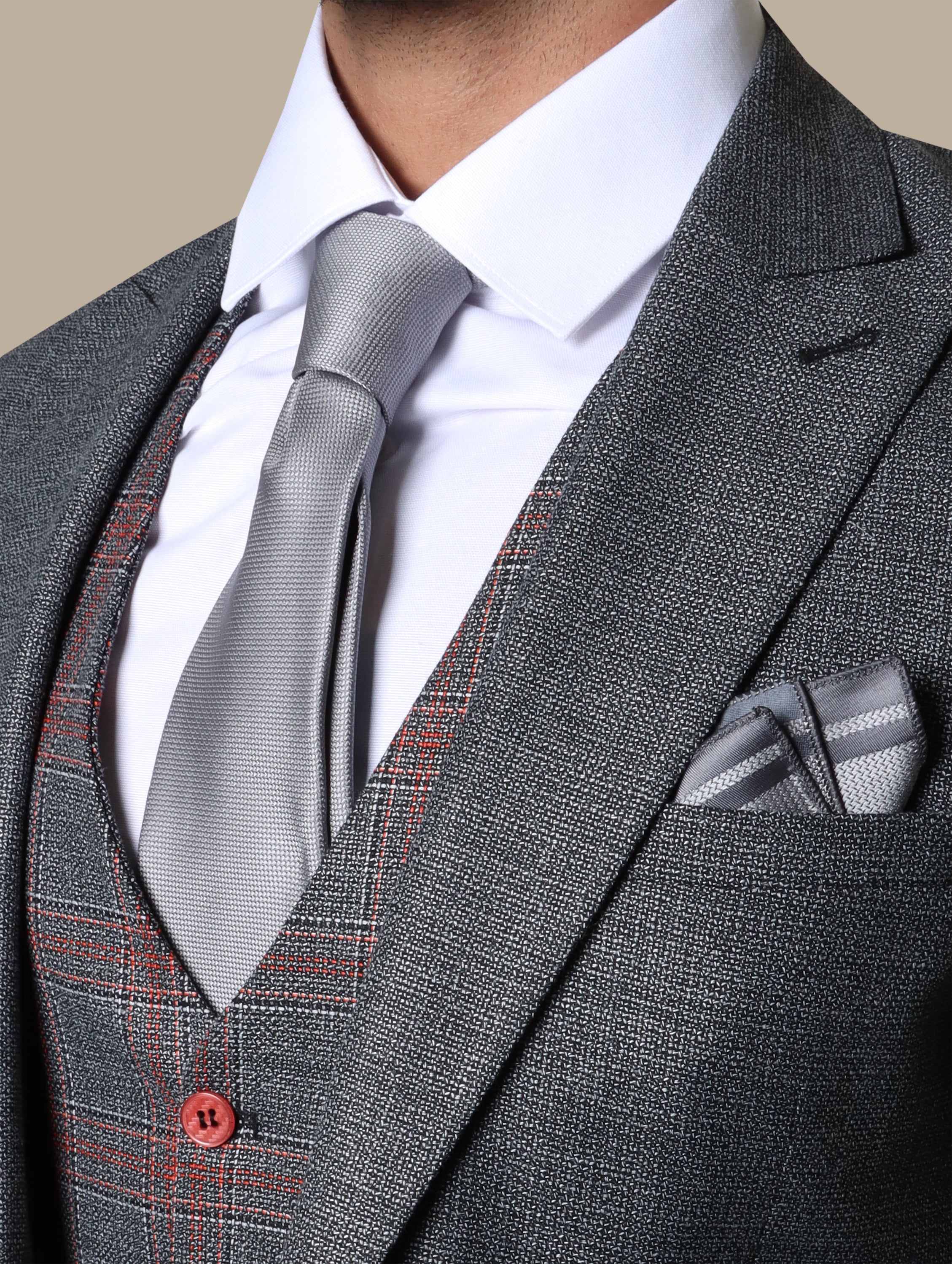 Suit Structure Checked Vest 3 Pcs | Grey