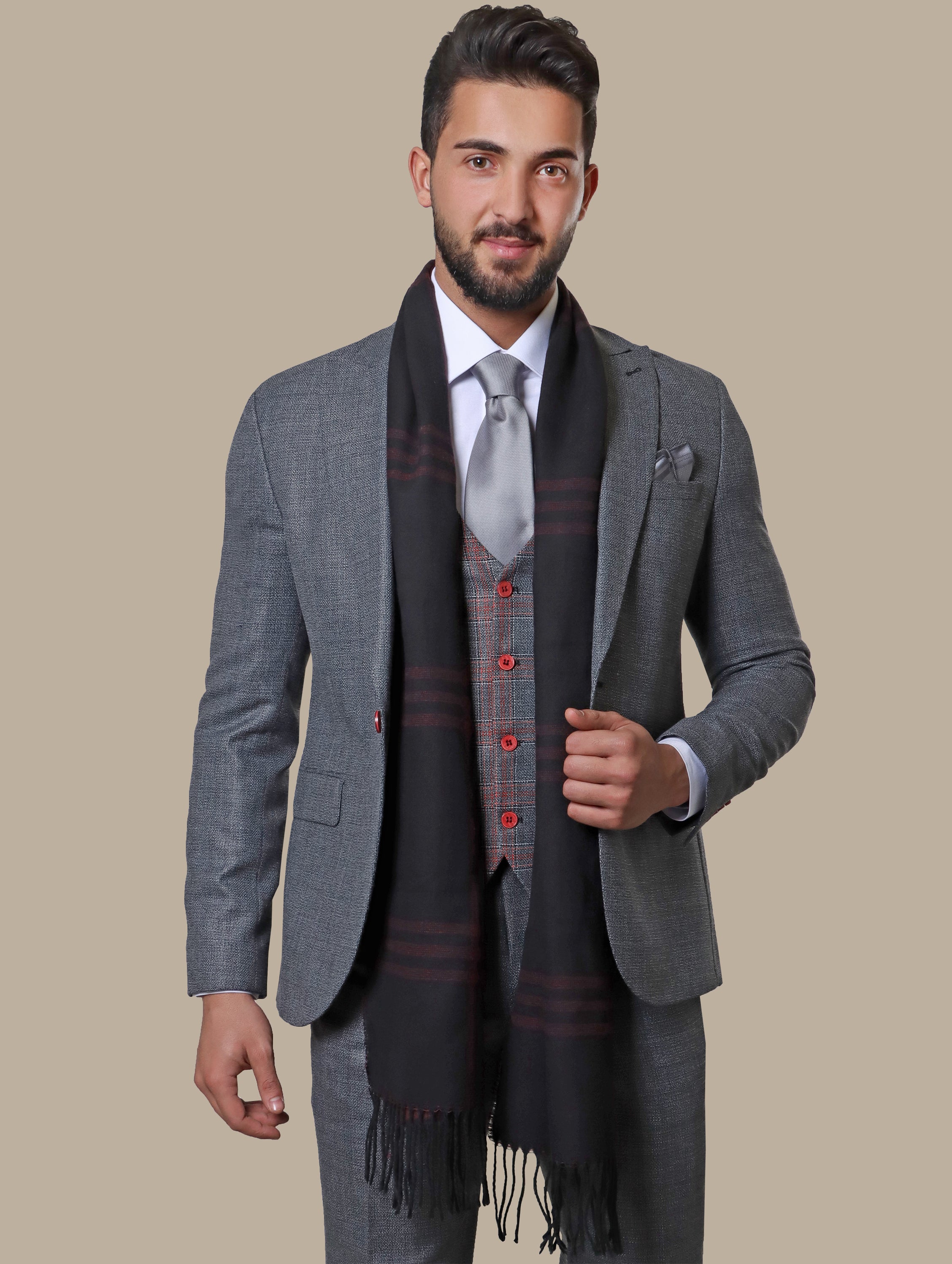 Suit Structure Checked Vest 3 Pcs | Grey