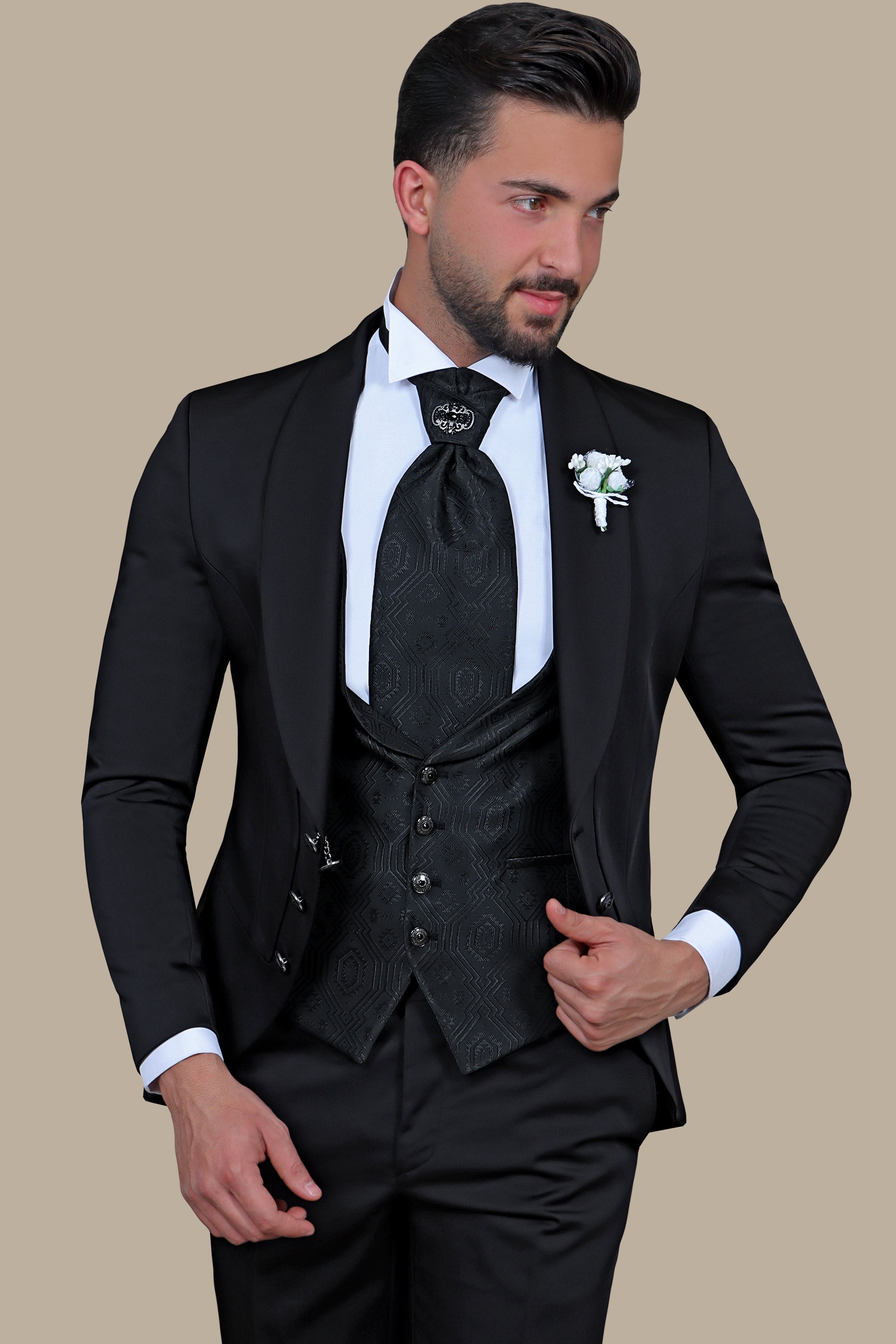 Tuxedo Col Chale 6 Buttons 4 Pcs | Black