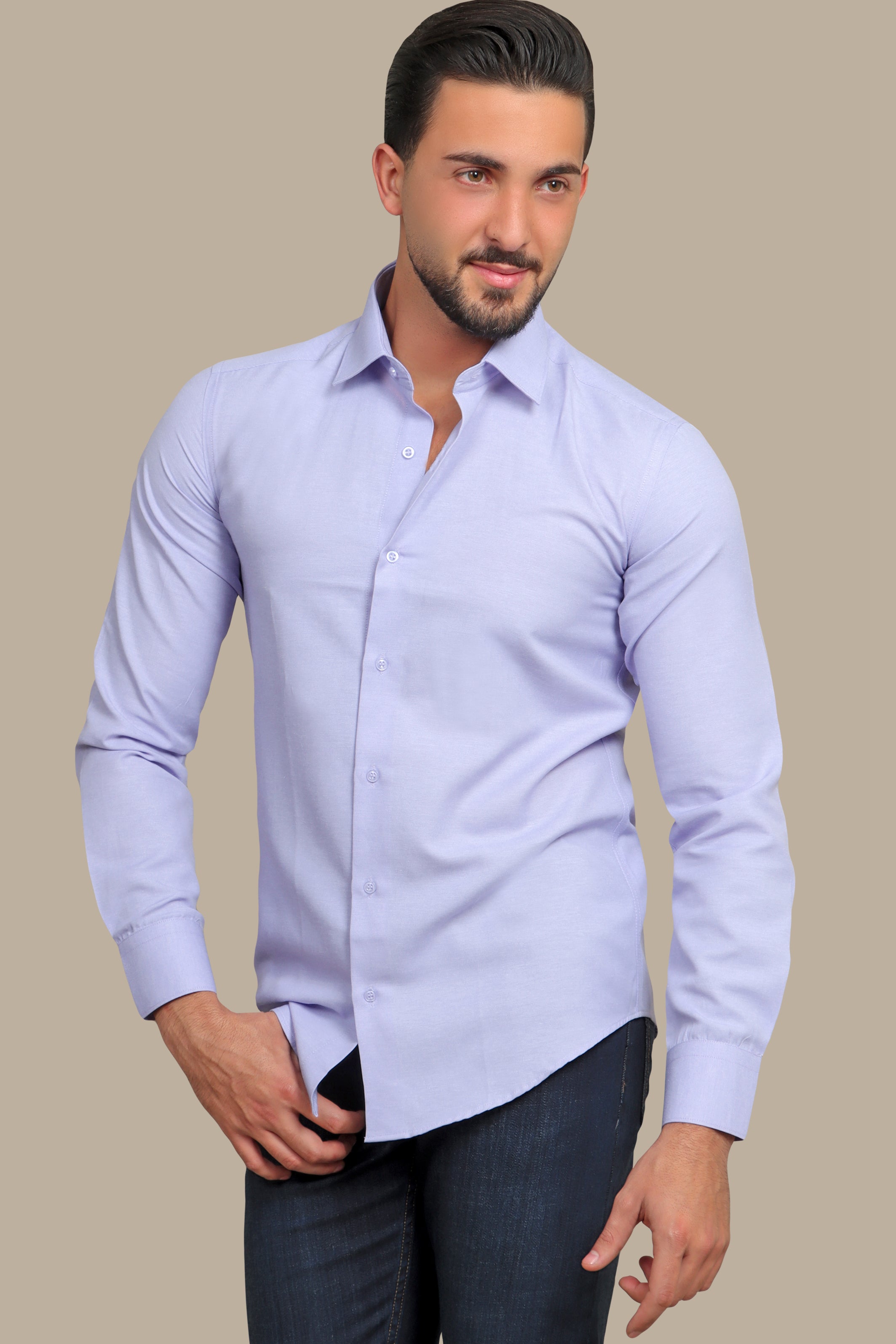 Regal Elegance: Purple Chambray Slim Fit Shirt for Distinctive Style