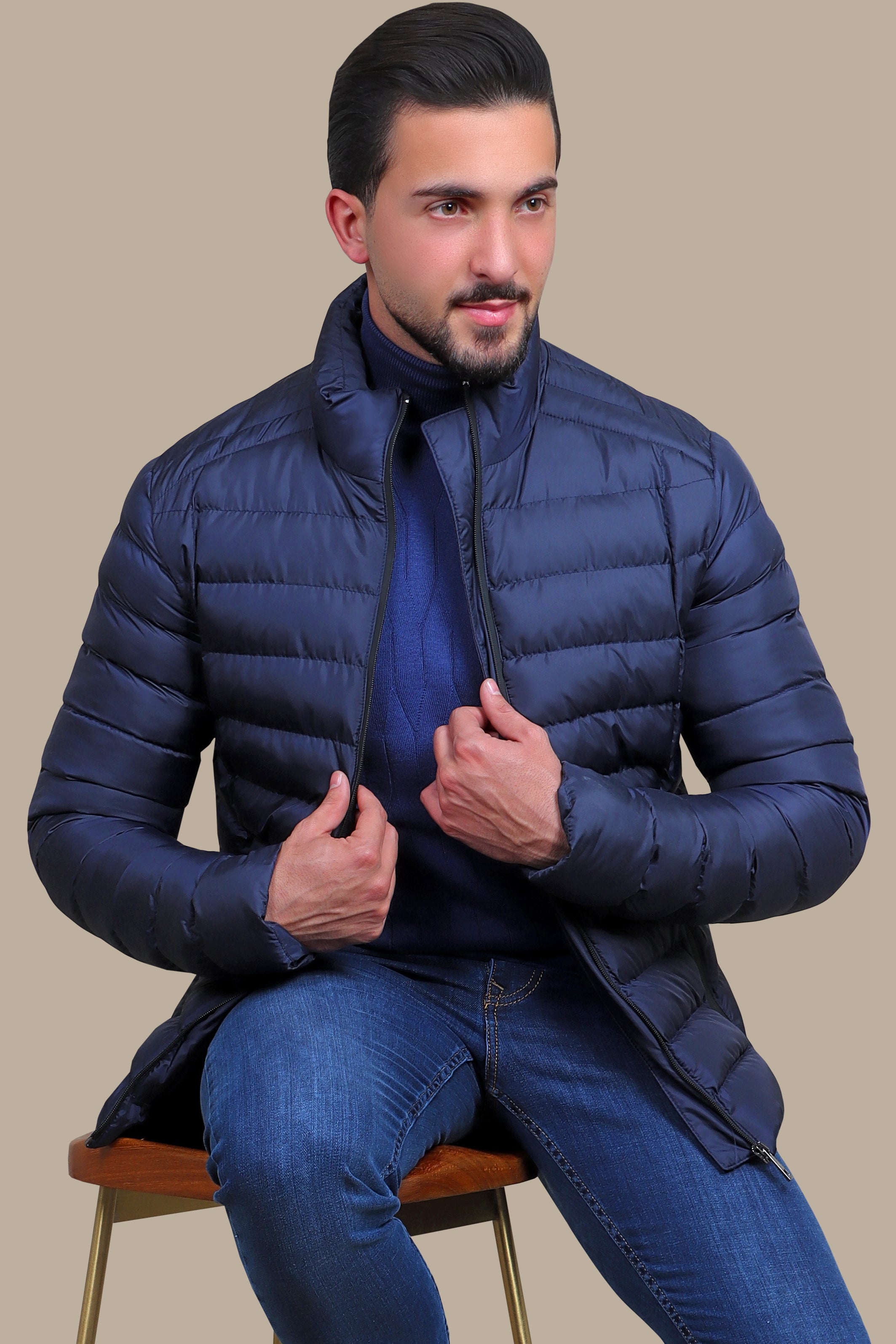 Navy Bliss: Puffer Padded Jacket for Stylish Warmth