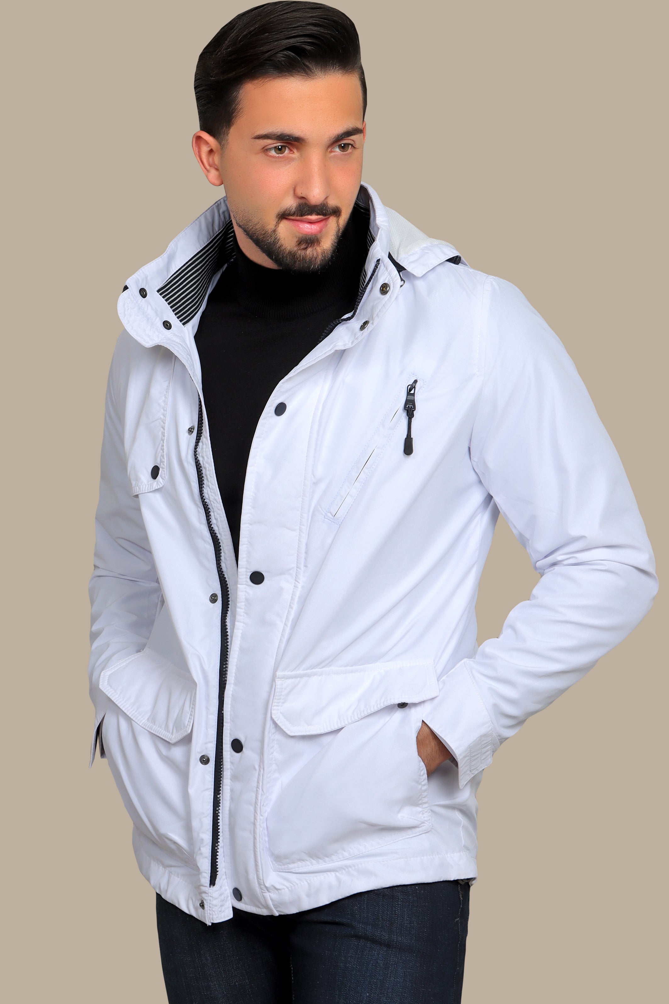 Arctic Breeze: White Windbreaker Jacket for Stylish Versatility
