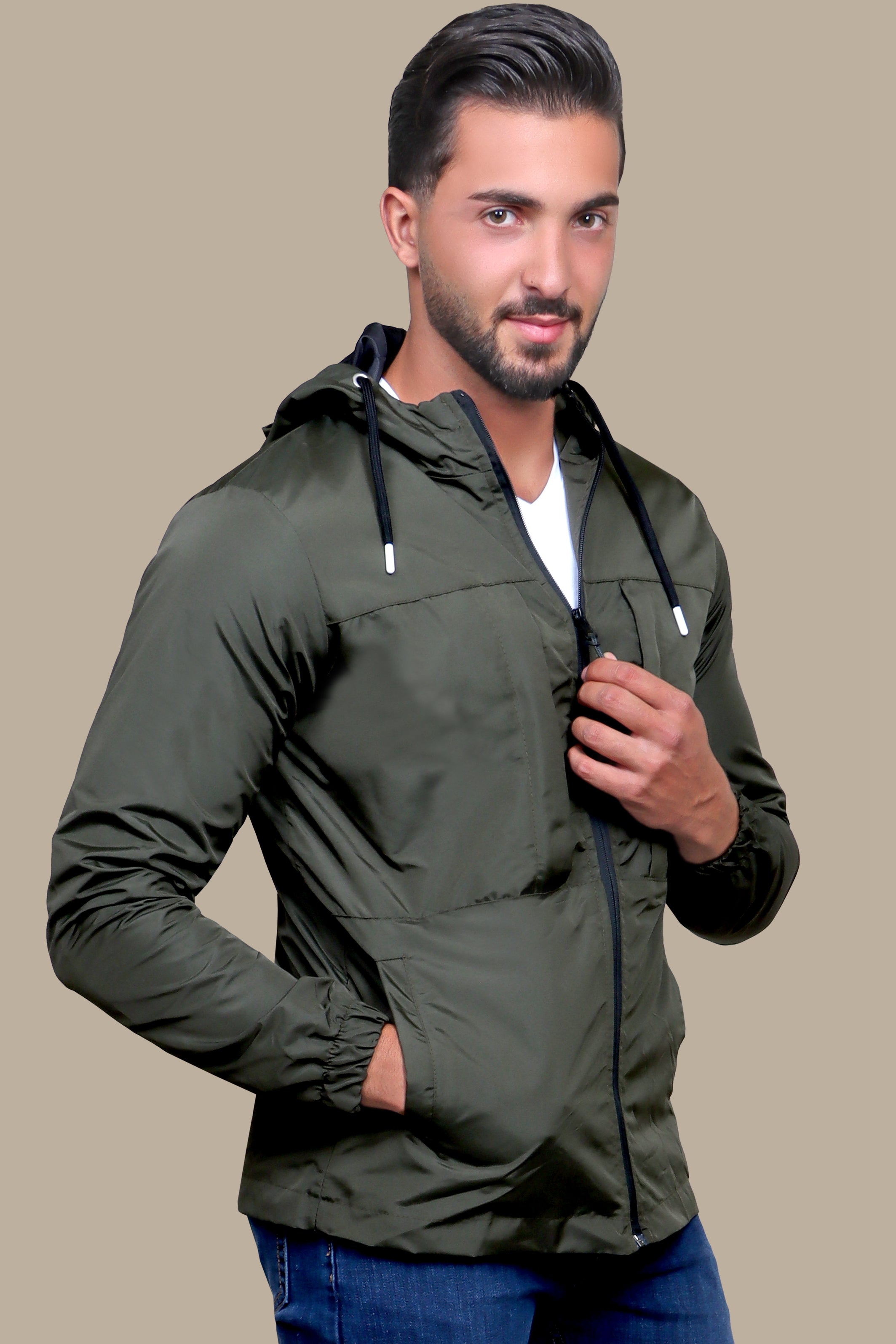 Urban Explorer: Khaki Waterproof Hooded Jacket