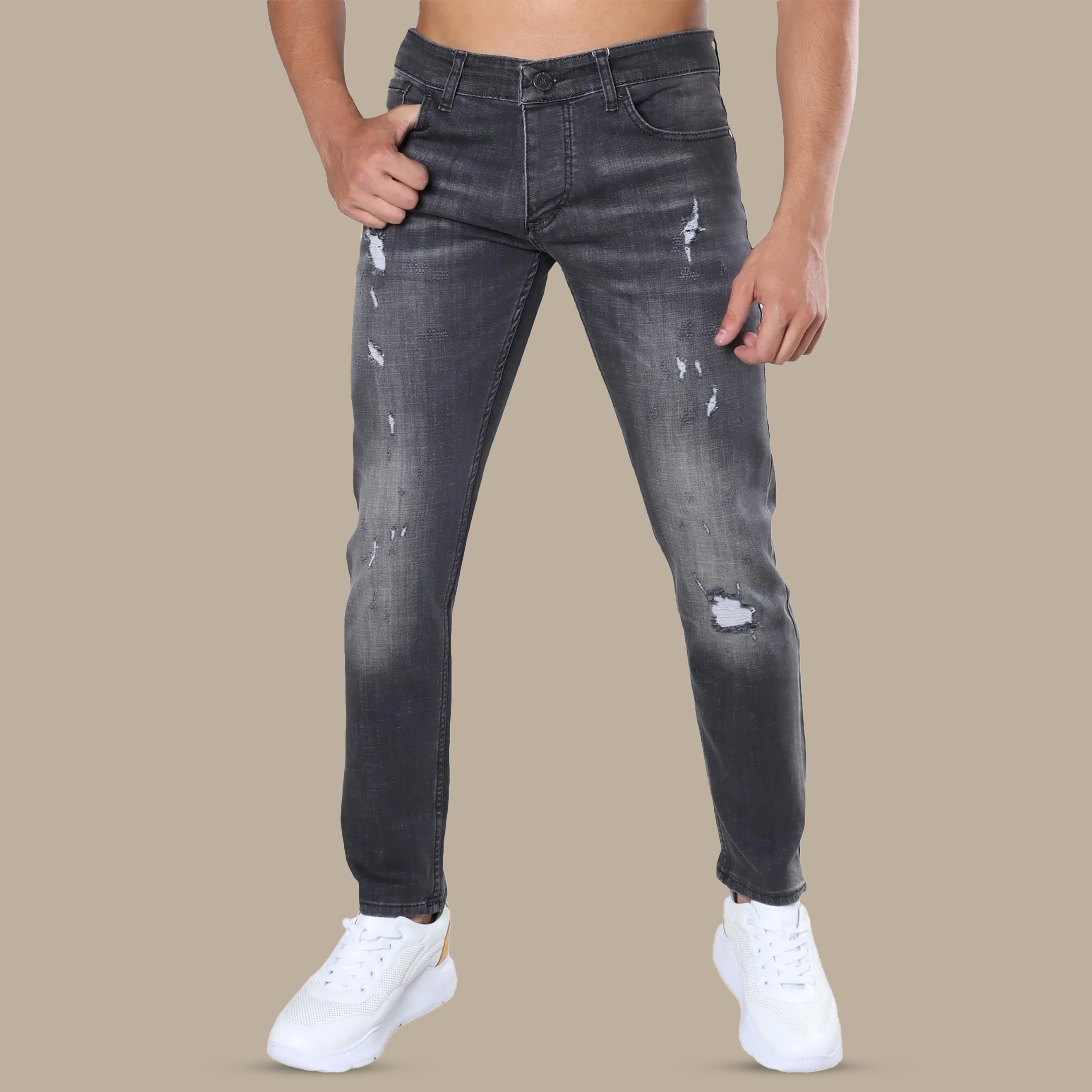 Jeans Denim Washed Destroyed | Dark Grey