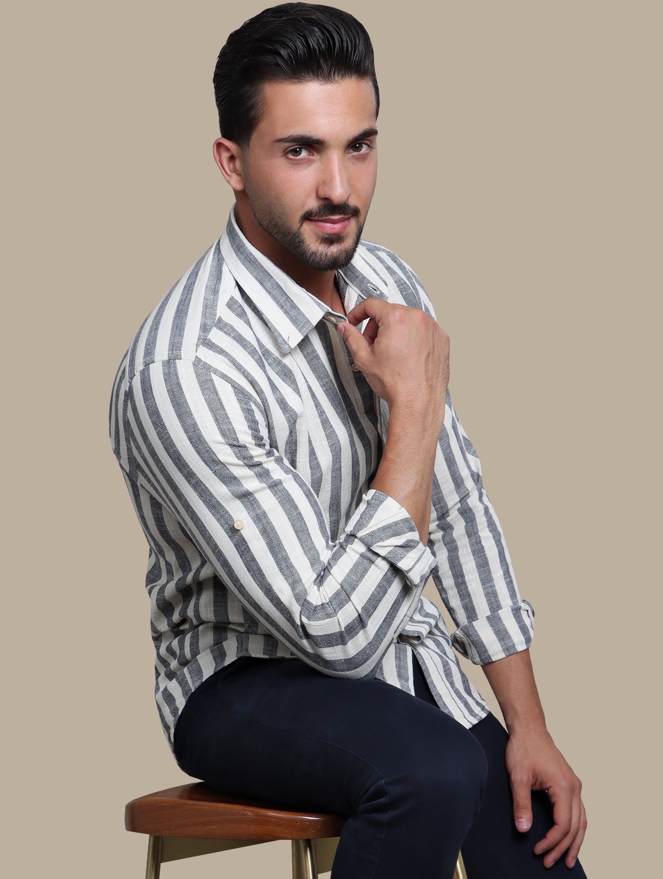 Shirt Linen With Wide Stripes | Navy