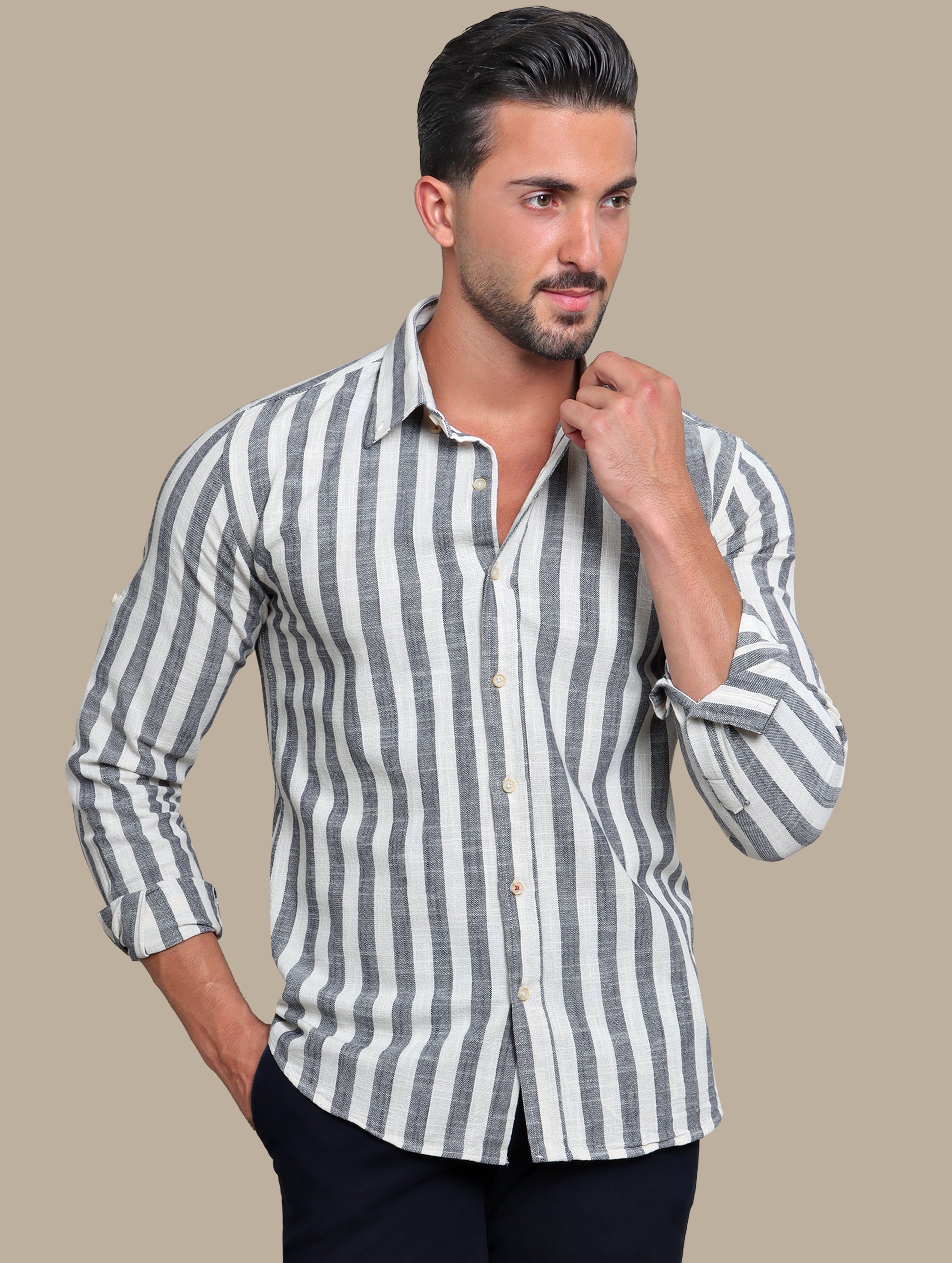 Shirt Linen With Wide Stripes | Navy