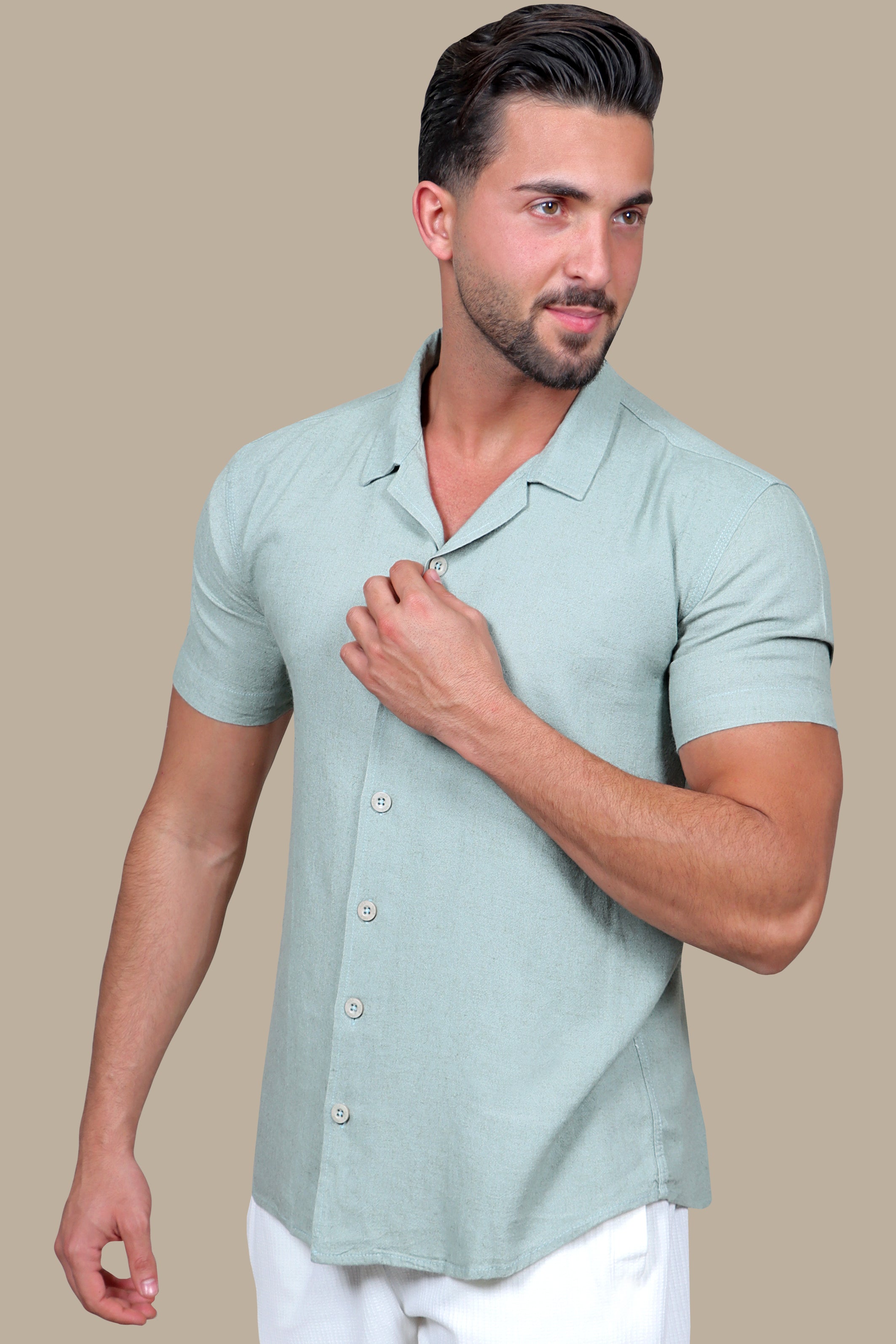 Shirt Linen Short sleeve Basic | Olive
