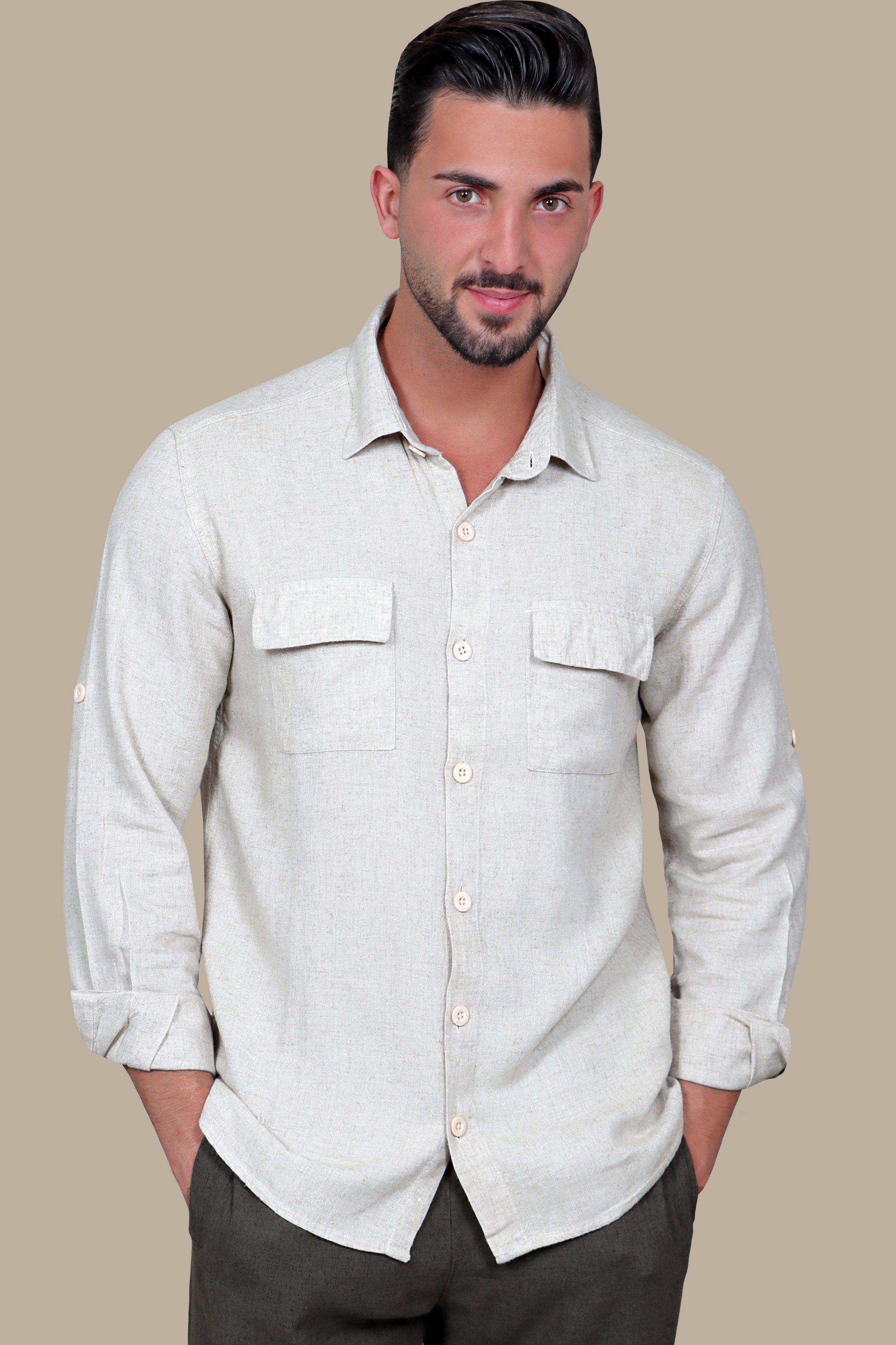 Shirt Linen Basic Flap Pocket | Beige