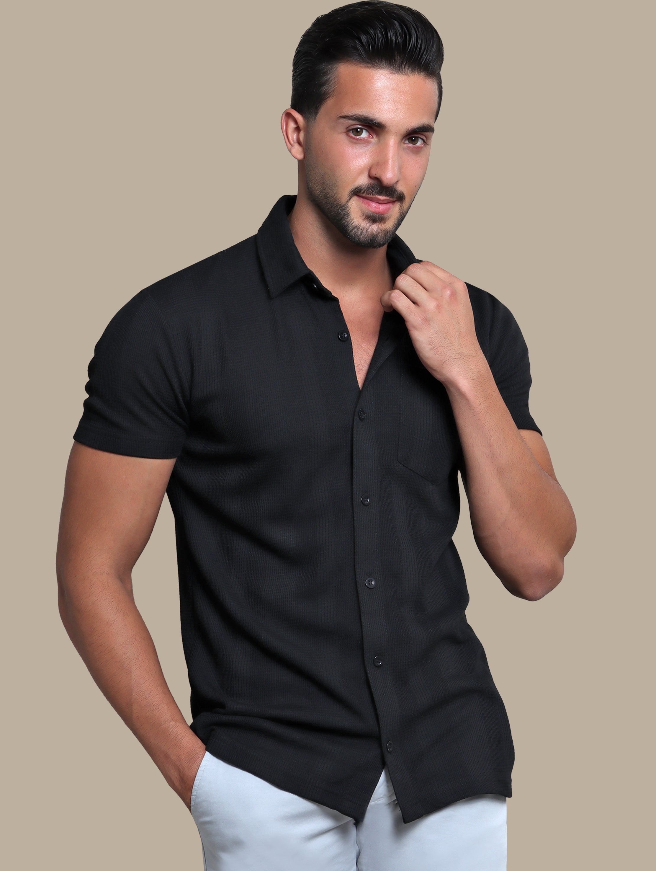 Shirt Short Sleeve Structured With Pocket | Black