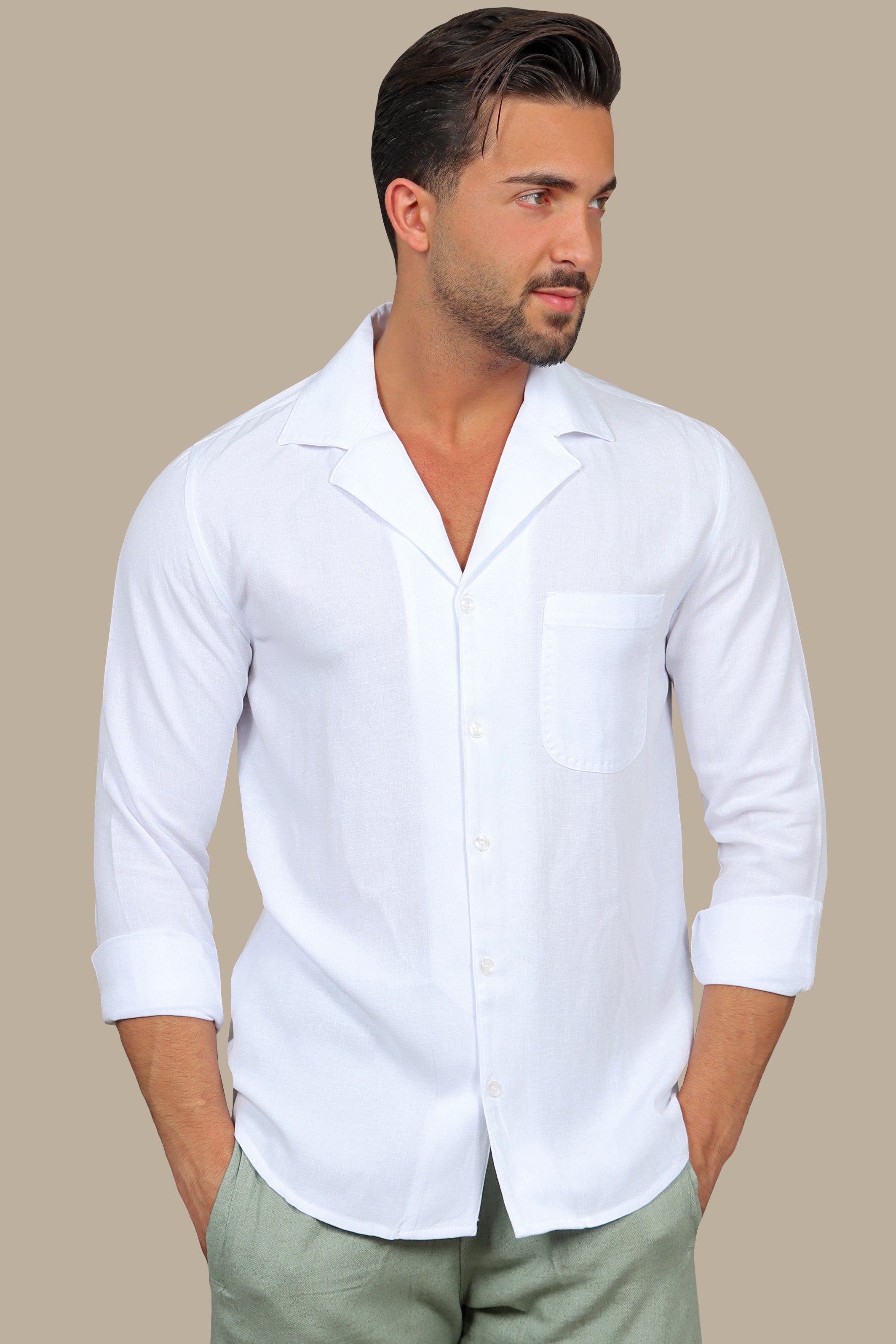 Shirt Linen Patch Djellaba | White