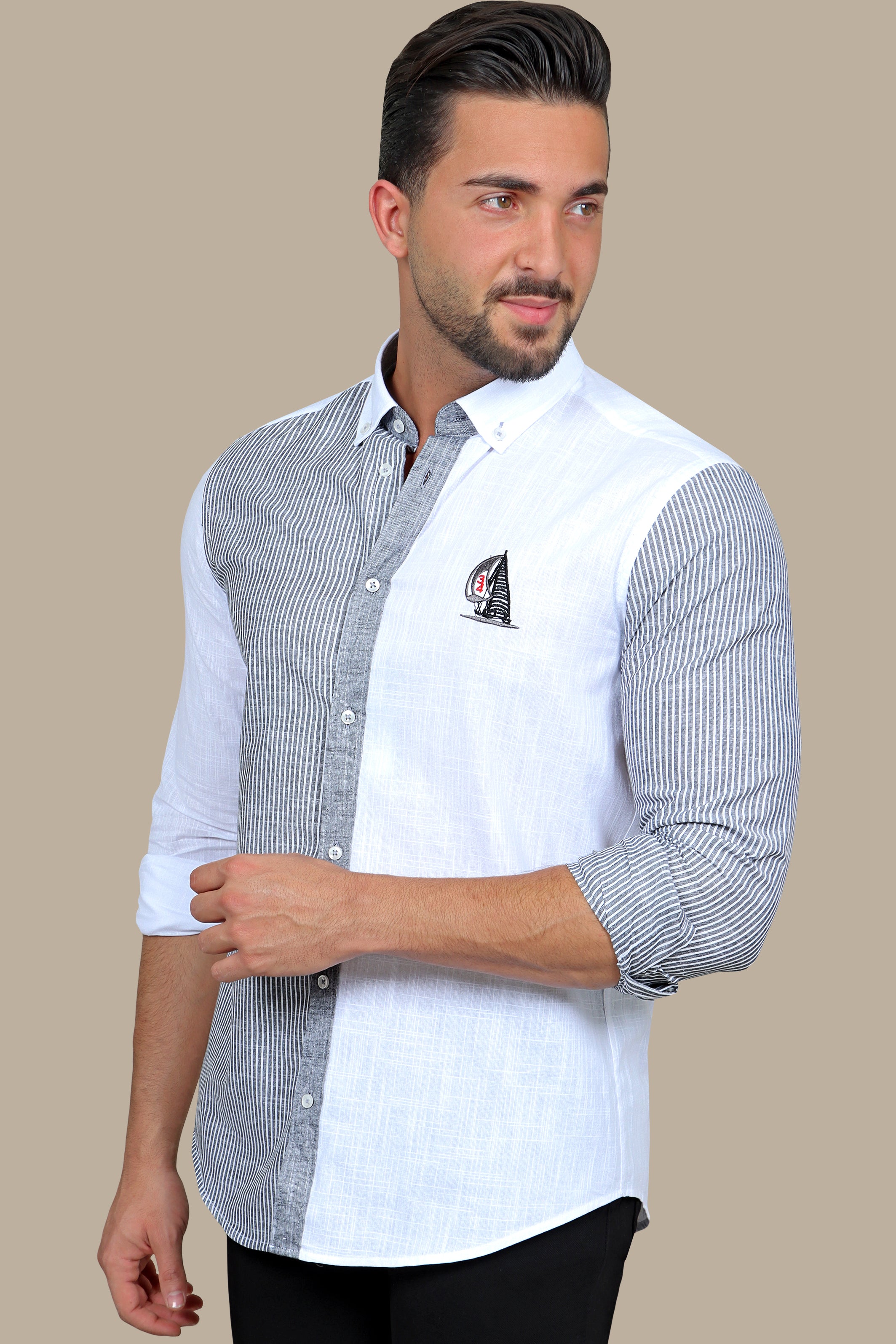 Shirt Linen Half Striped | Dark Gray