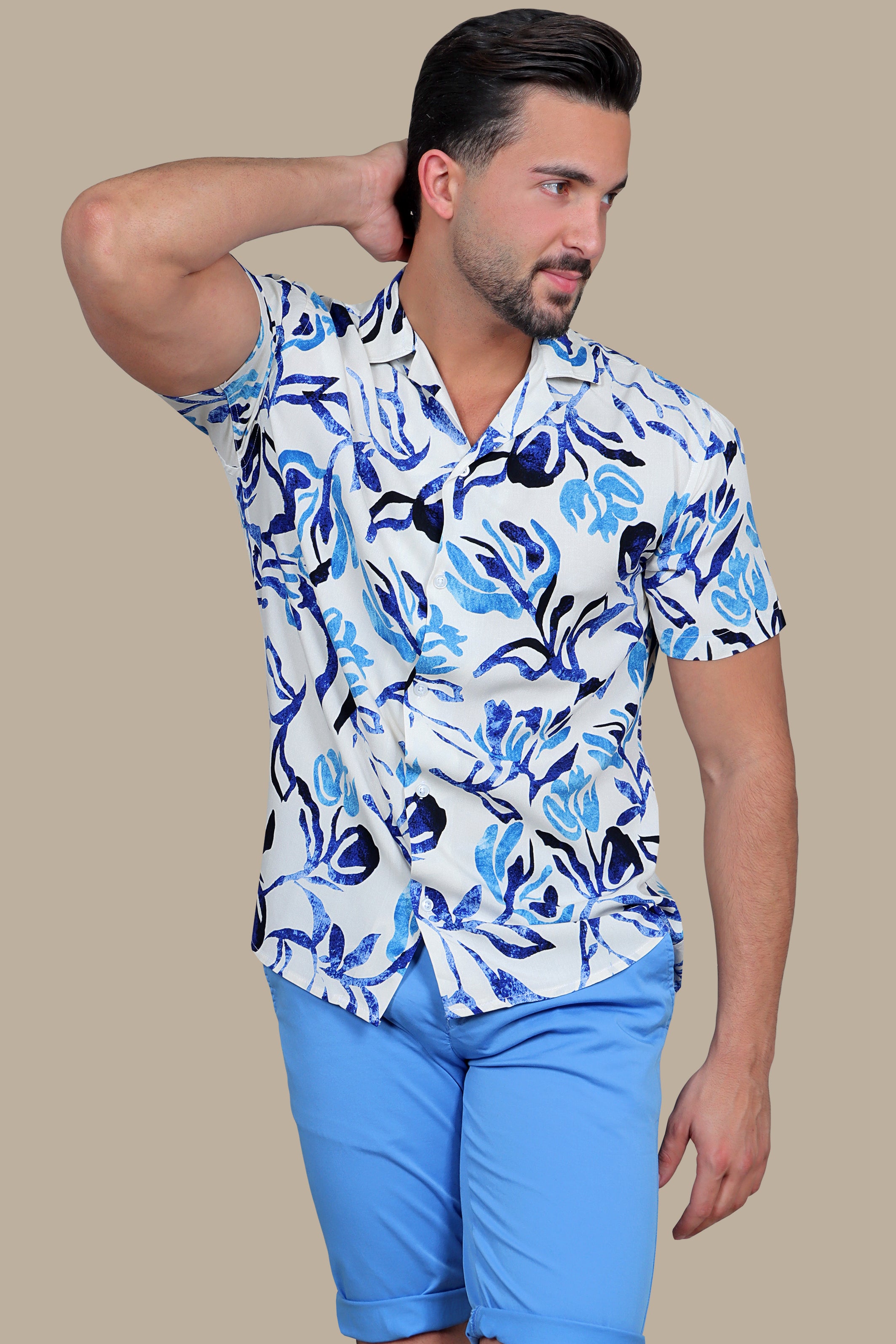 Ocean Breeze Bloom: Blue Abstract Flower Print Hawaiian Shirt