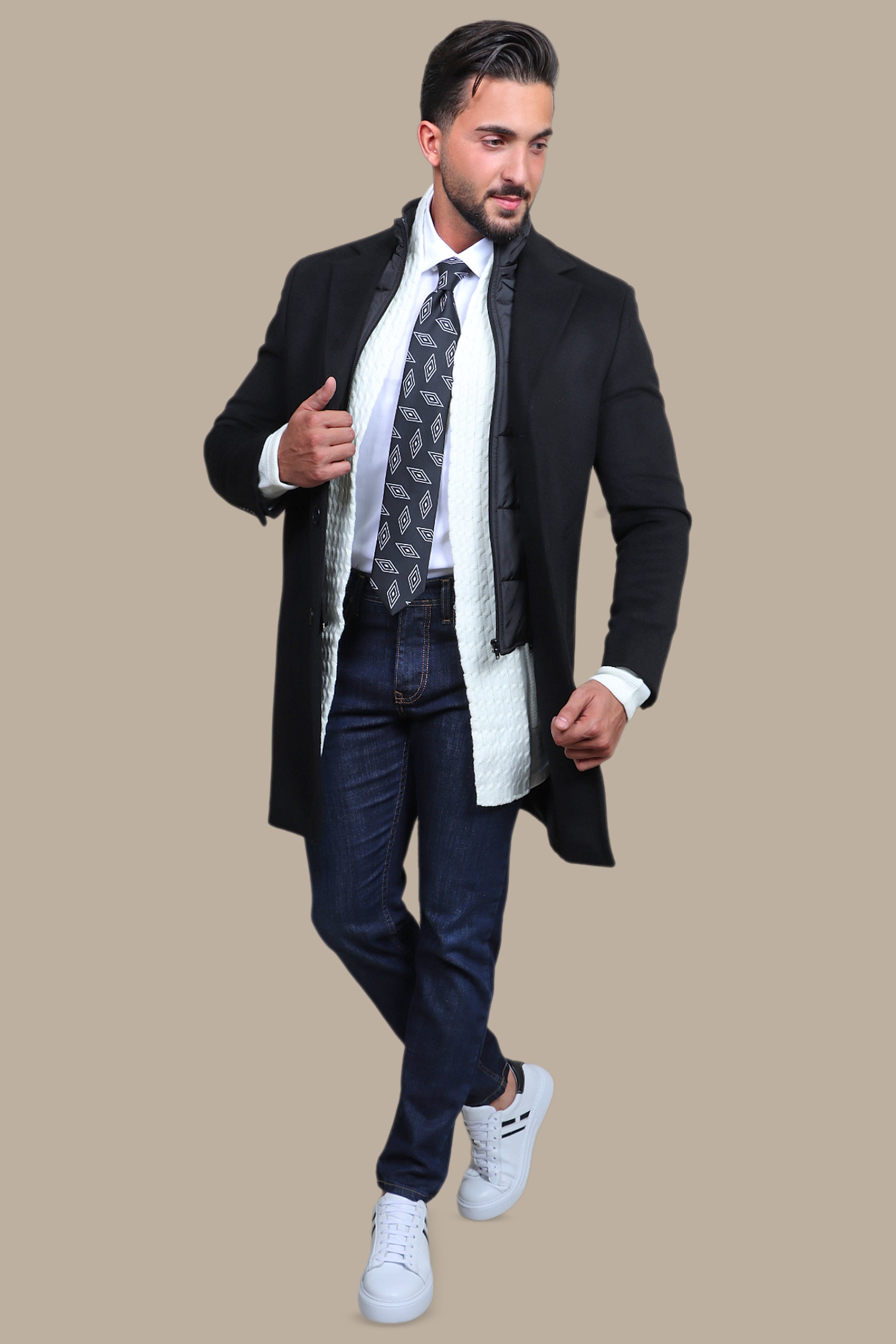 Coat Basic Detachable Collar | Black