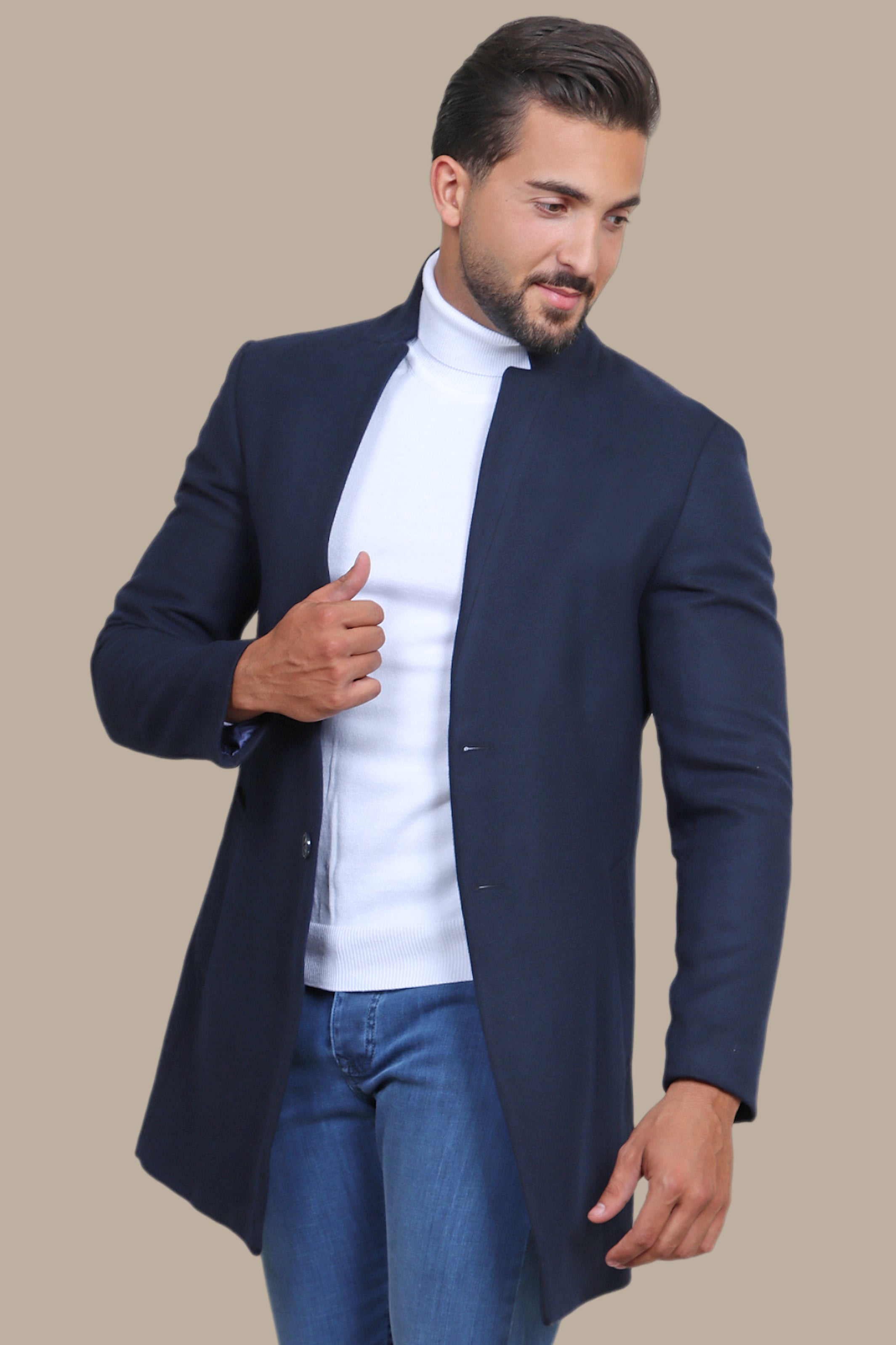 Essential Elegance: Navy Mao Collar Coat