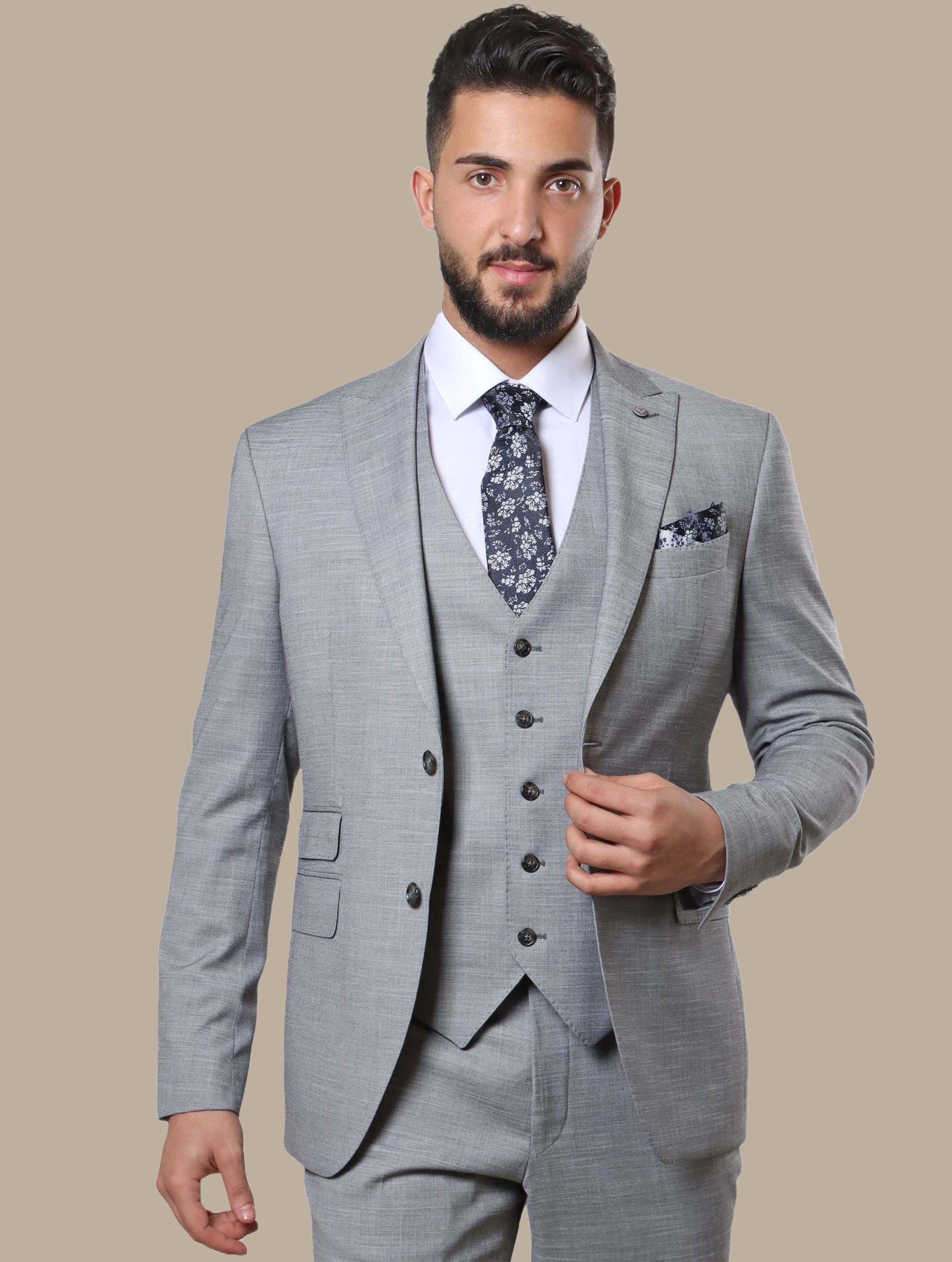 Suit Fil a fil Lycra 3 Pcs | Grey