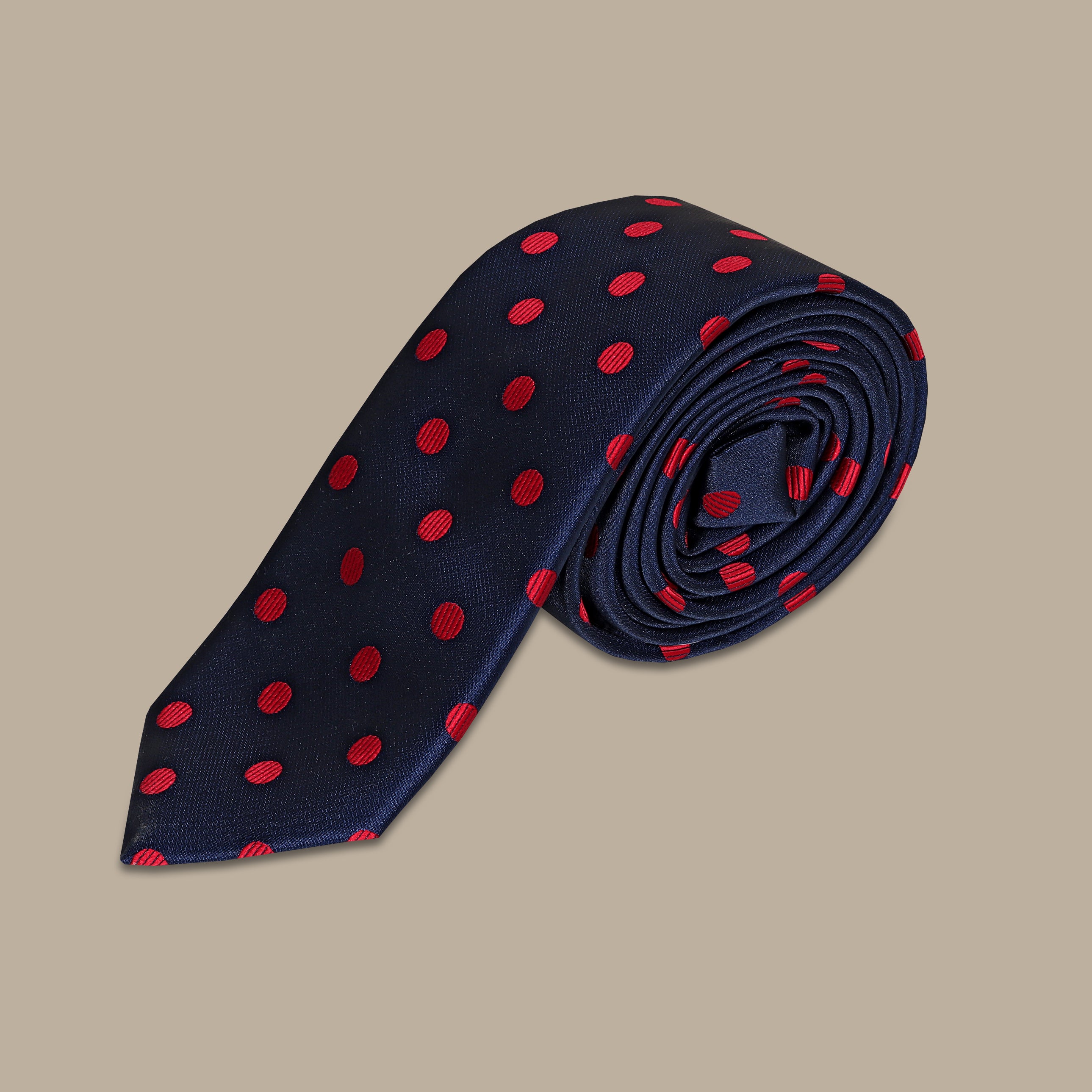 Classic Contrast: Navy Blue/Red Dotted Tie Set