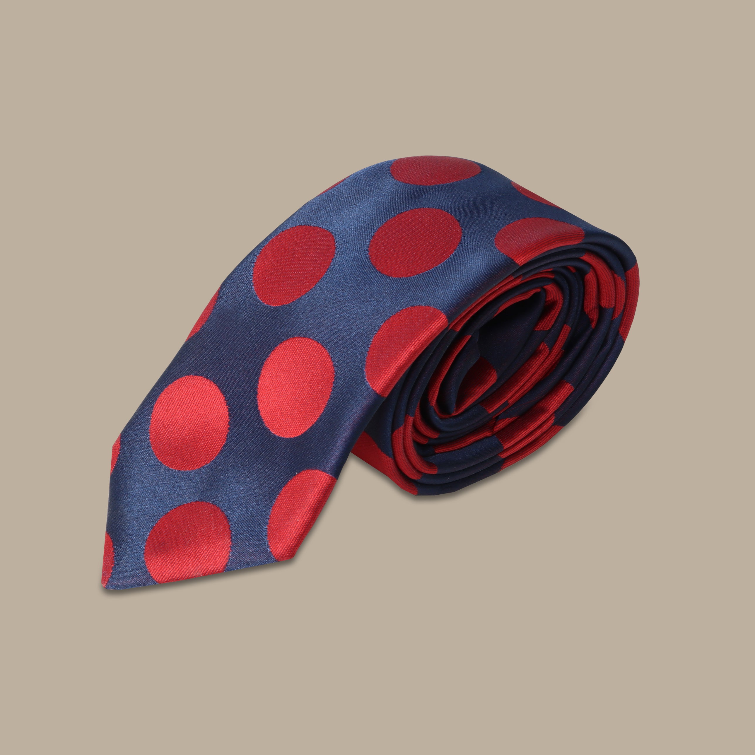 Classic Contrast: Red and Navy Blue Polka-Dotted Tie
