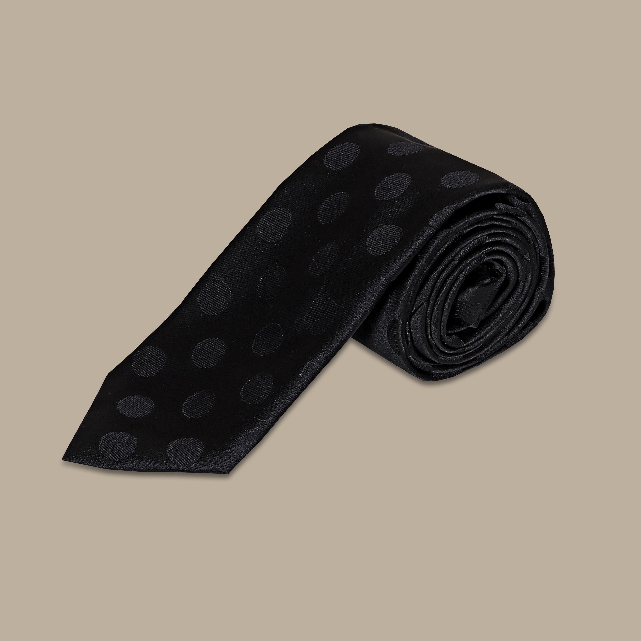 Classic Noir: Black Polka Dotted Tie Set