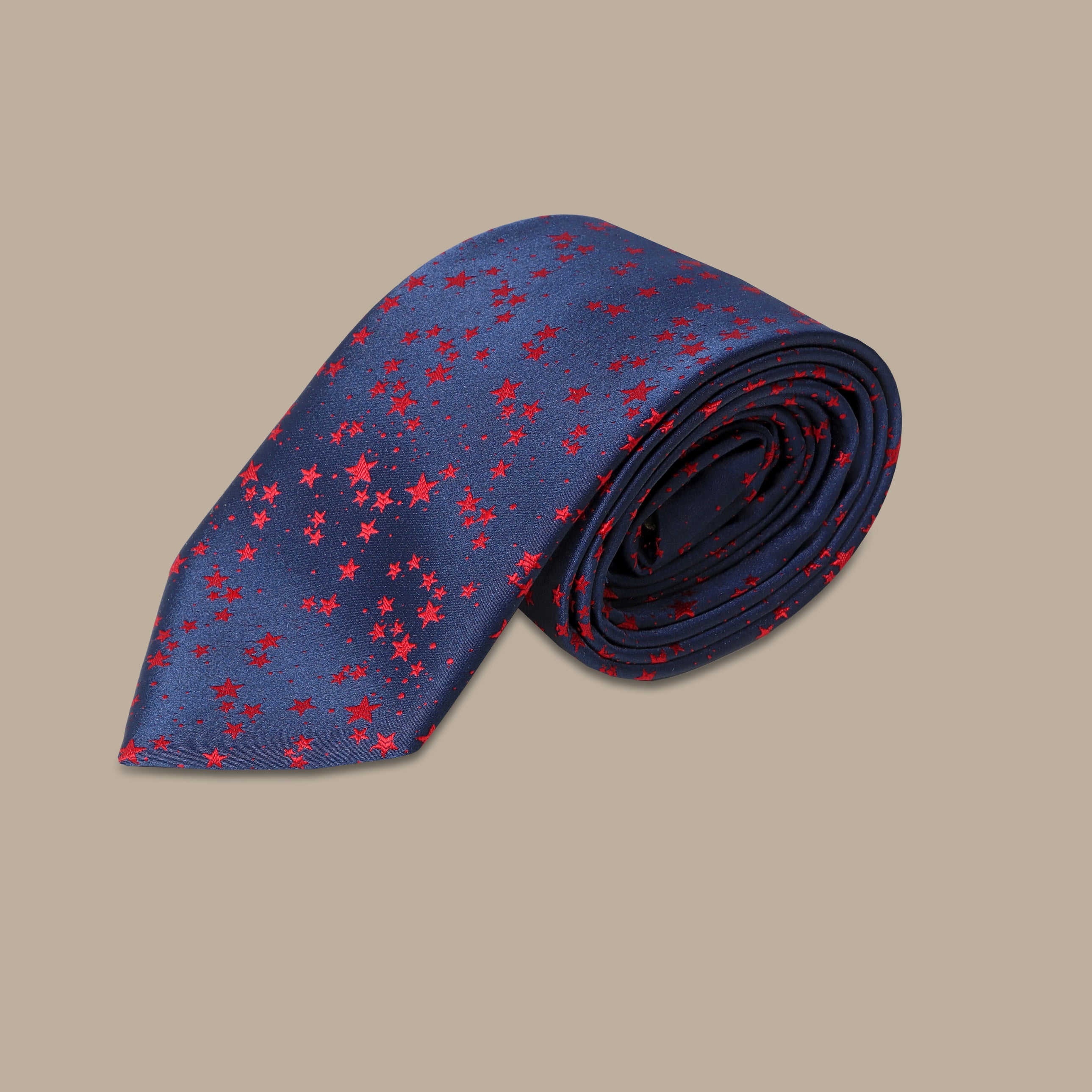 Vintage Flair: Navy Blue and Red Stars Print Tie