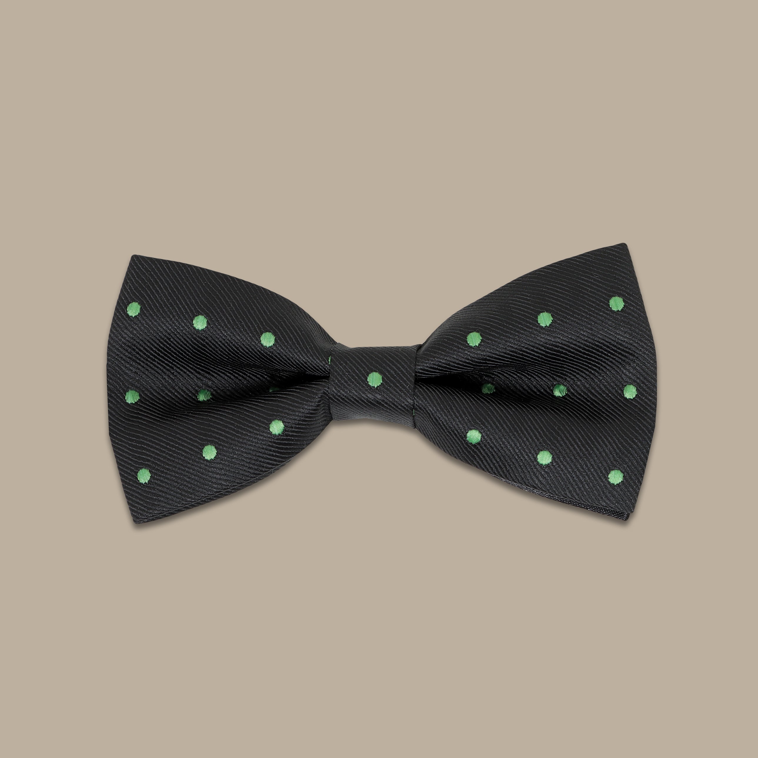 Emerald Elegance: Black & Green Dot Bowtie