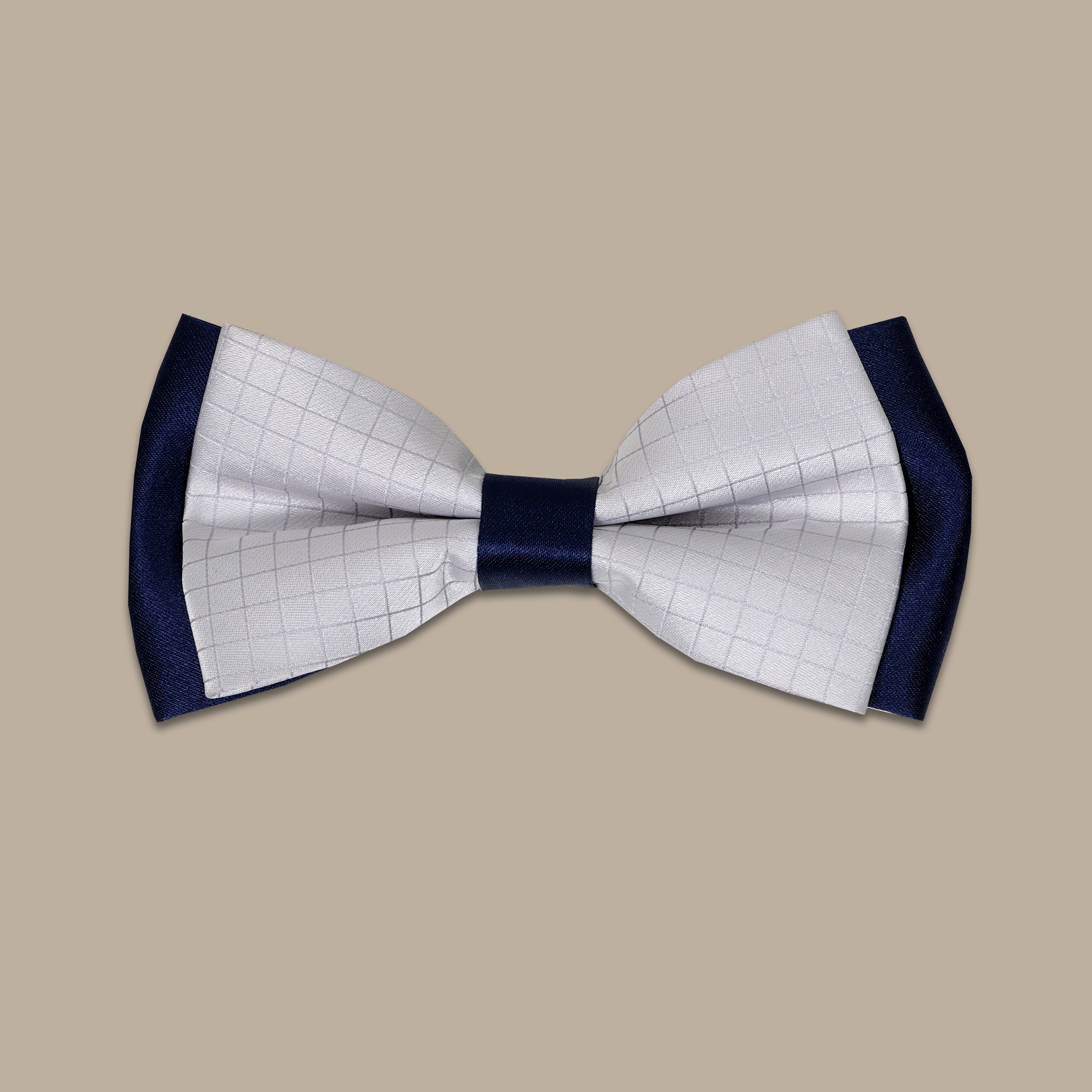 Silver Seas: Navy Checked Bowtie with Silver Accents"