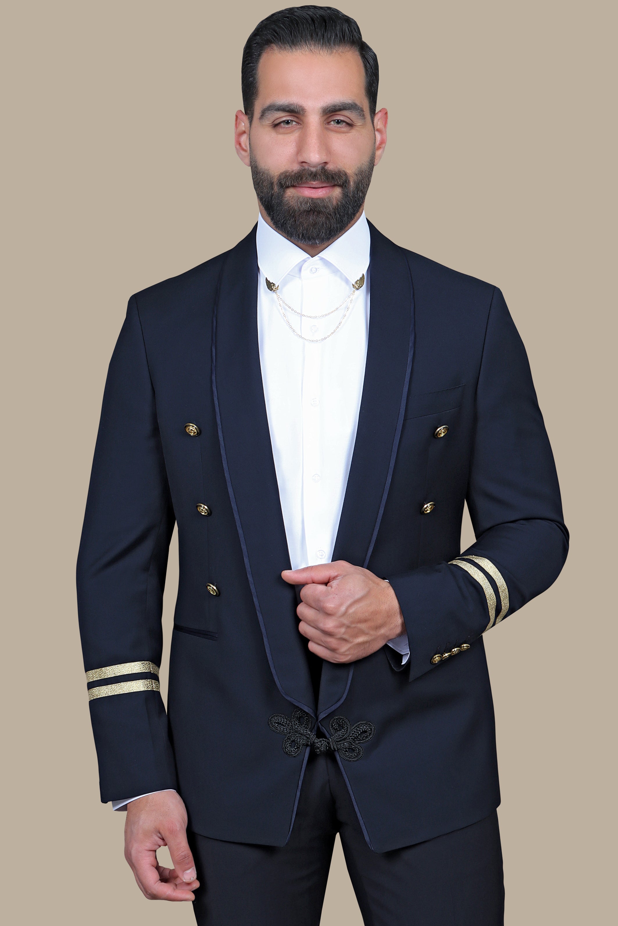 Gilded Maritime Elegance: The FV Special Collection Sailor Style Blazer with Gold Accents