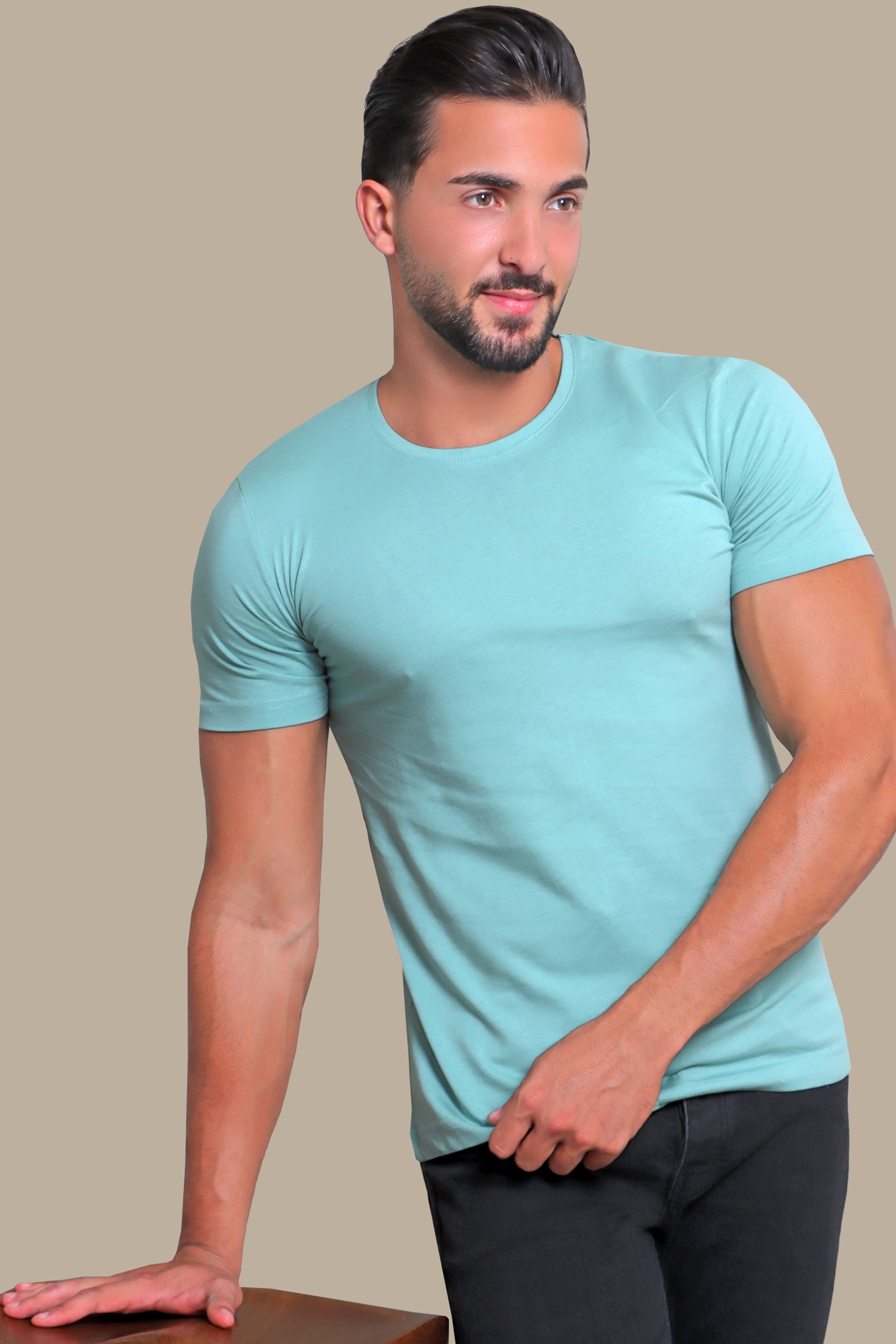 Aqua Serenity: Basic Round Neck T-shirt in Tranquil Hues