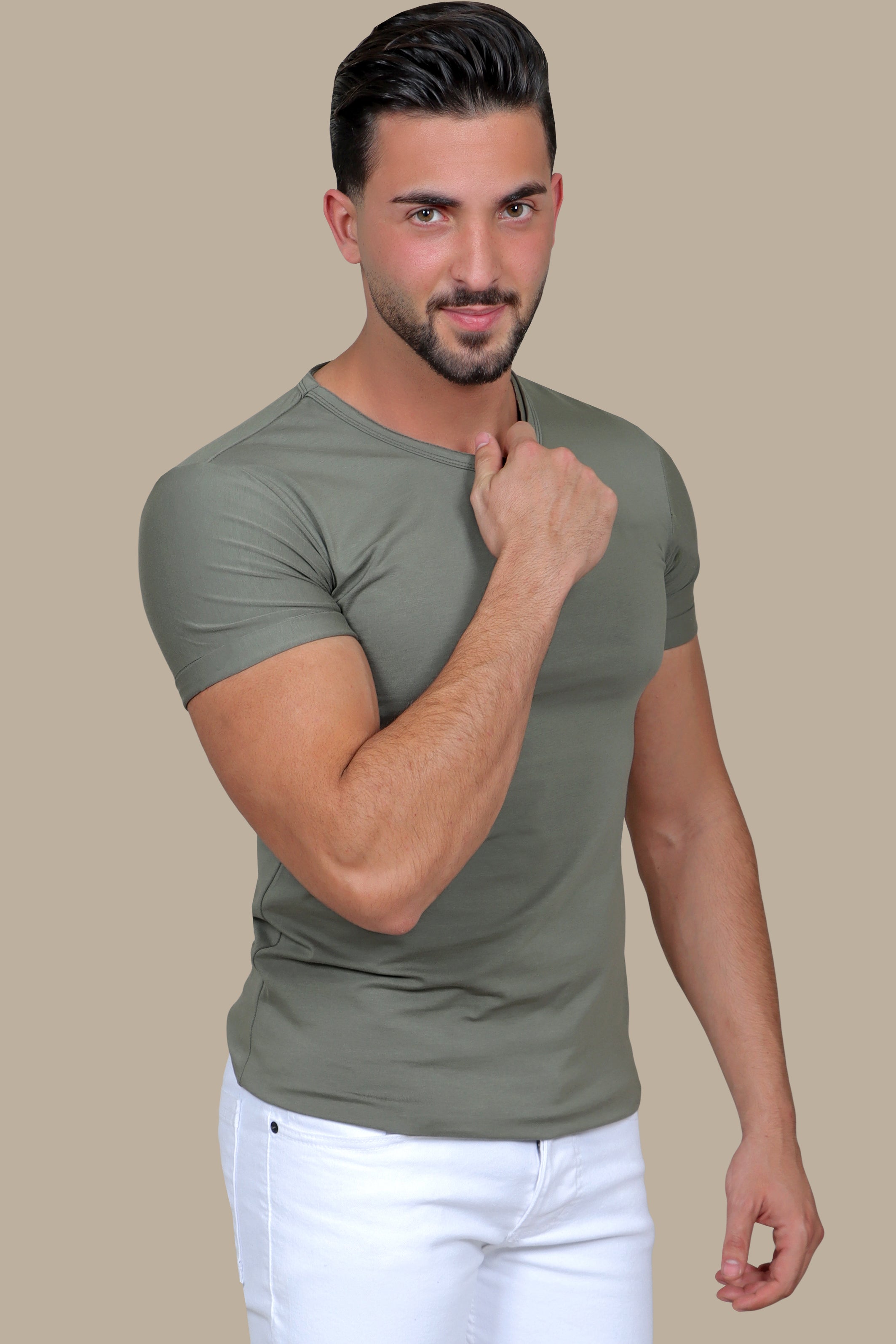 T-shirt Basic V-Double Sl. | Khaki
