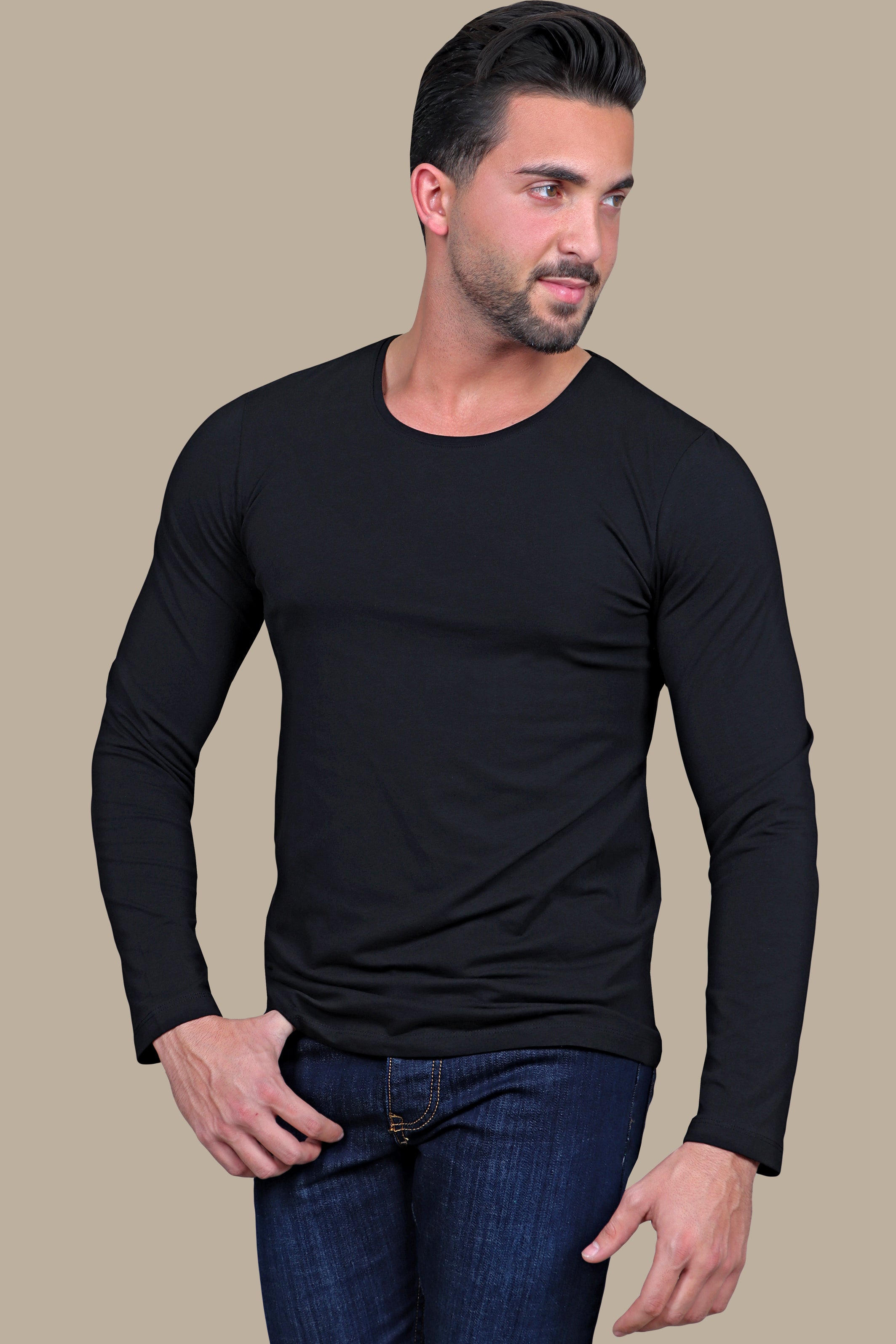 T-shirt Long Sleeves Basic R-Neck | Black